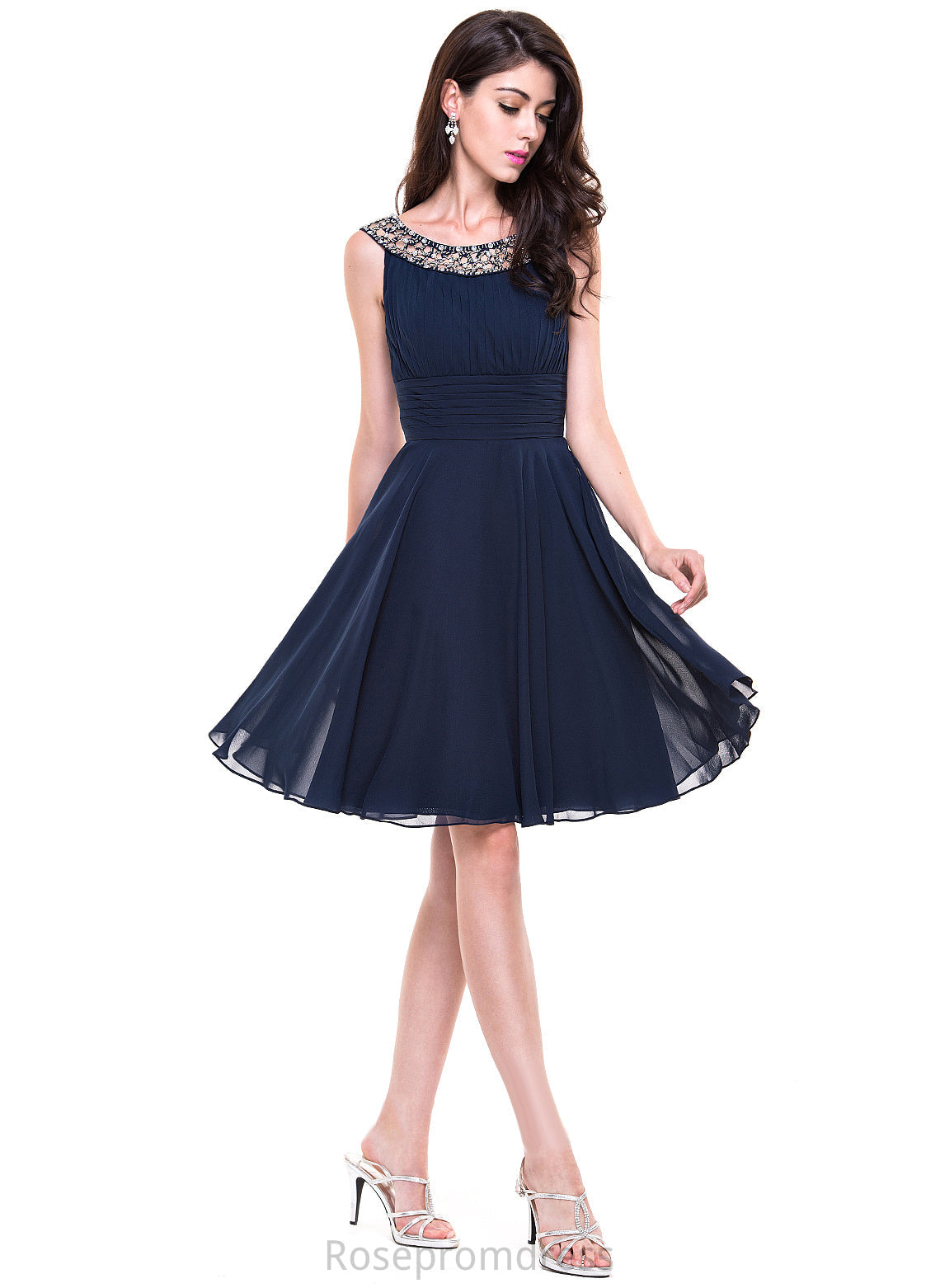 Beading Gianna Scoop A-Line Knee-Length Ruffle Cocktail Dresses Chiffon With Cocktail Neck Dress