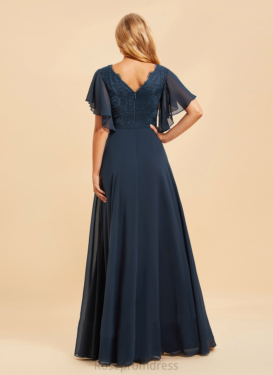 V-neck SplitFront Fabric Floor-Length Length A-Line Embellishment Silhouette Lace Neckline Jessica Bridesmaid Dresses