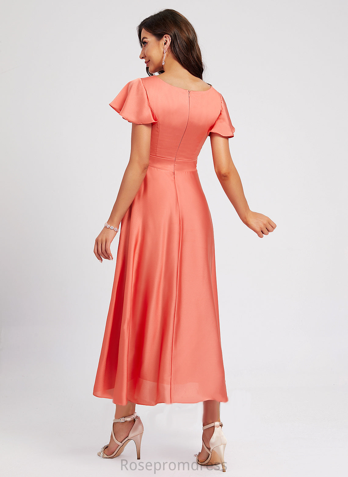 Polyester Averie Scoop Dress Cocktail Dresses A-Line Asymmetrical With Neck Pleated Cocktail