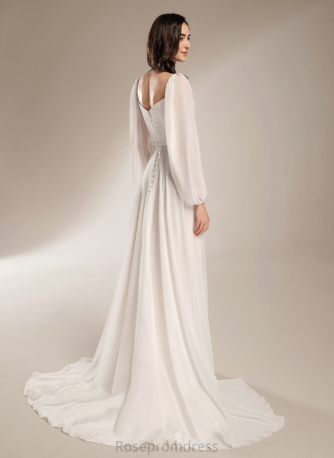 Train Wedding Dresses Dress Chapel Split A-Line With Chiffon Wedding V-neck Front Amiya