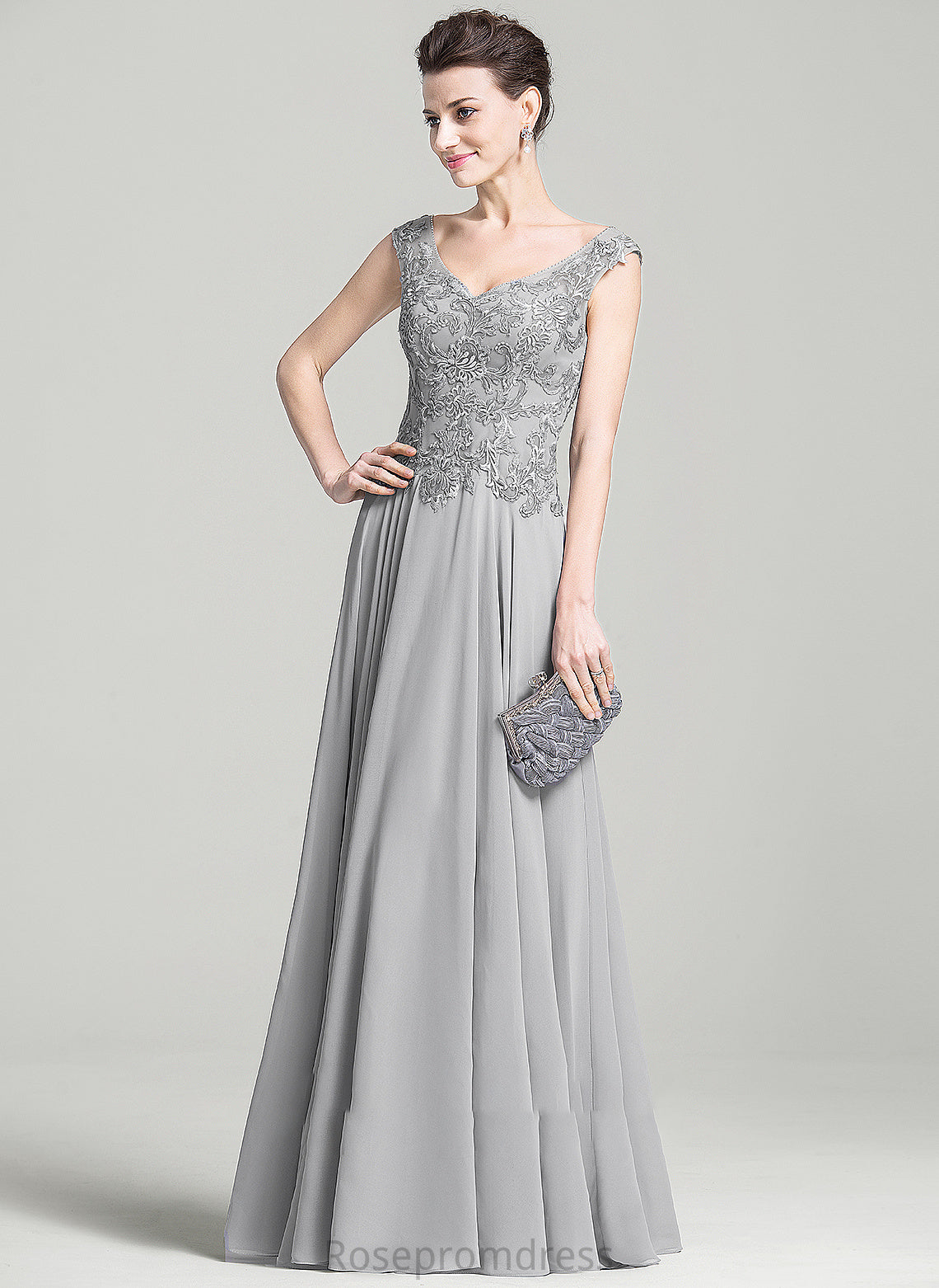 With Appliques Chiffon Mother Lace Floor-Length A-Line Kyla Dress V-neck the of Bride Mother of the Bride Dresses