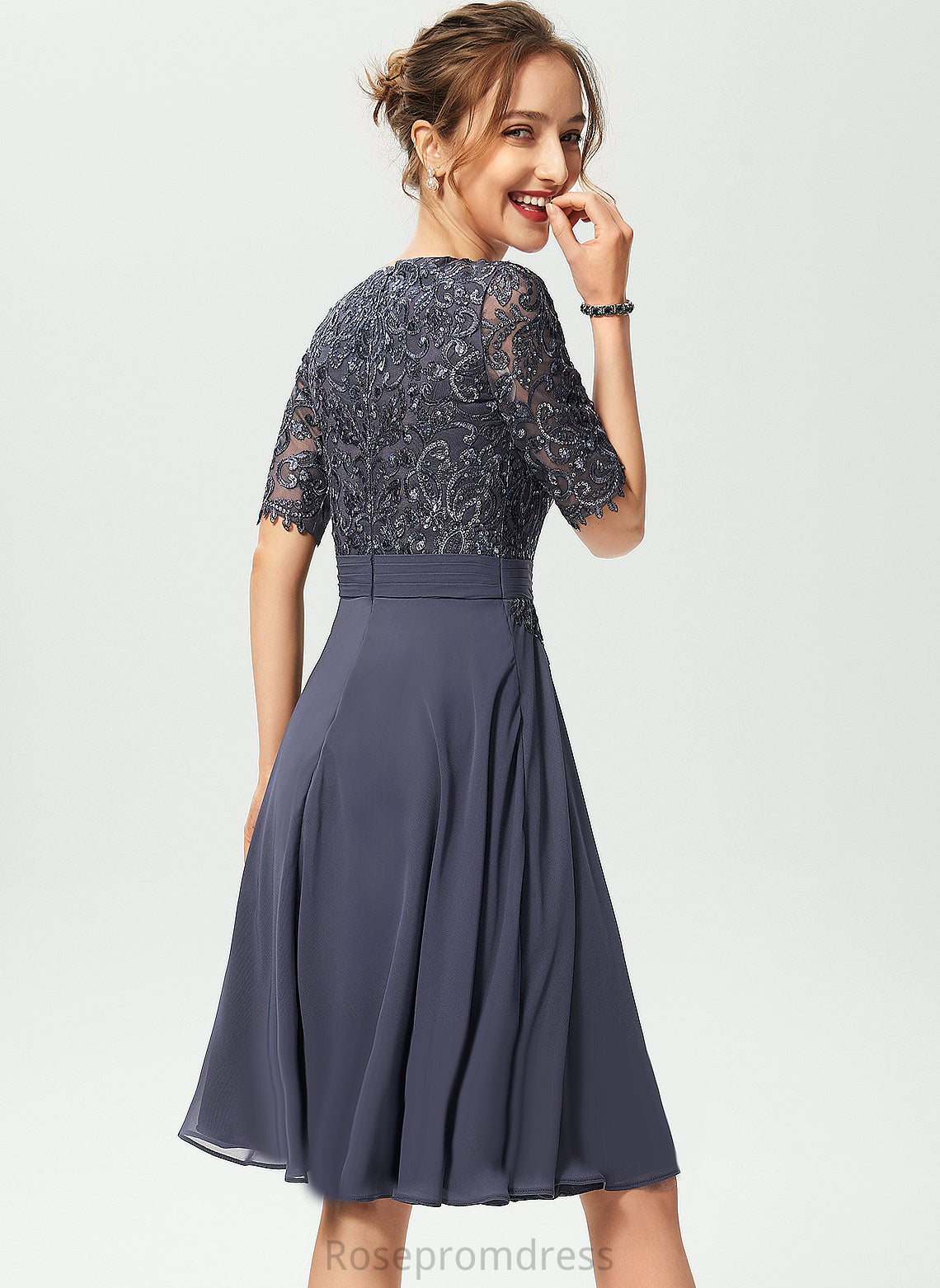 Cocktail Dresses Kaitlyn Lace With Knee-Length Cocktail V-neck A-Line Dress Sequins Chiffon