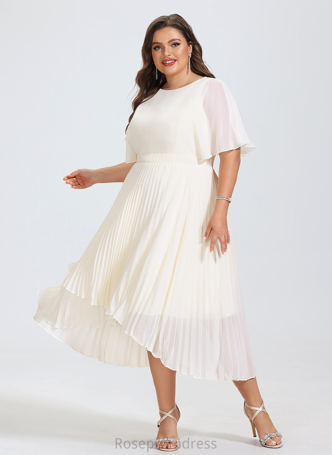 Dress Pleated A-Line Asymmetrical Wedding Dresses Chiffon Scoop With Wedding Campbell