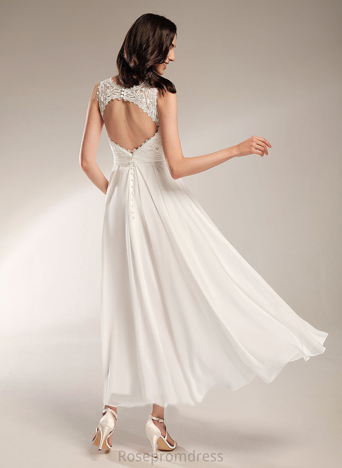 Asymmetrical A-Line Scoop Wedding Dress Lace Wedding Dresses Aracely Chiffon