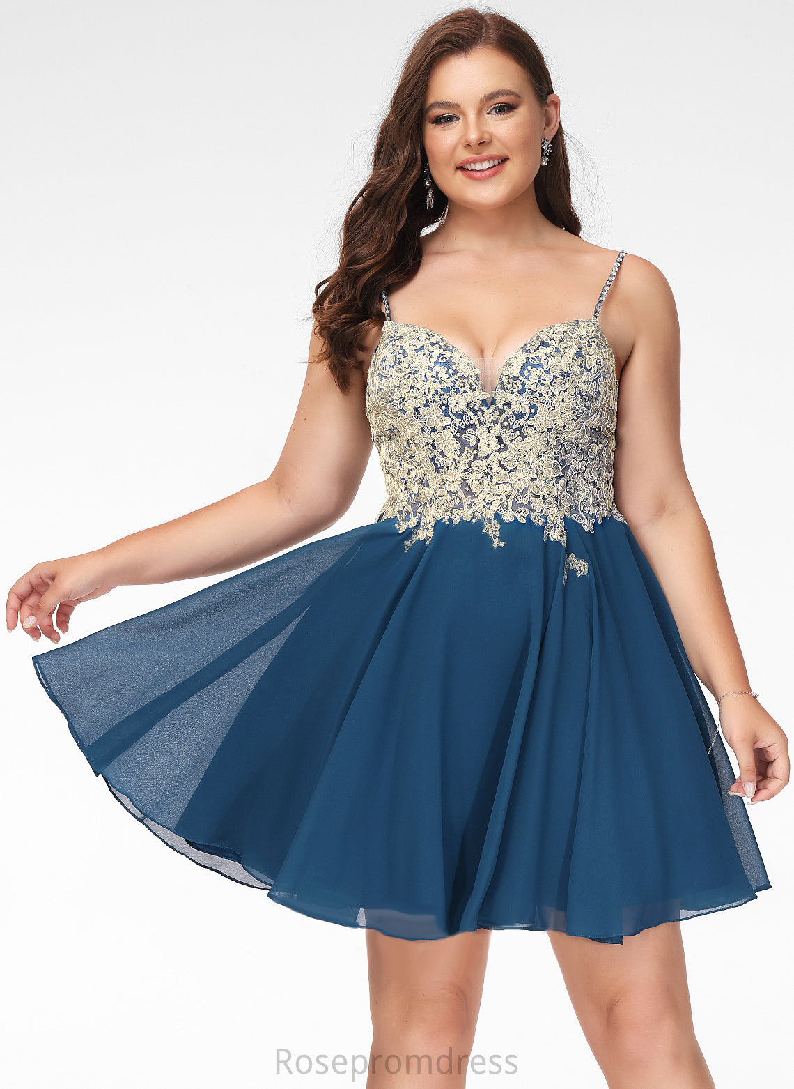 Short/Mini Theresa A-Line Lace Prom Dresses Chiffon V-neck Beading With