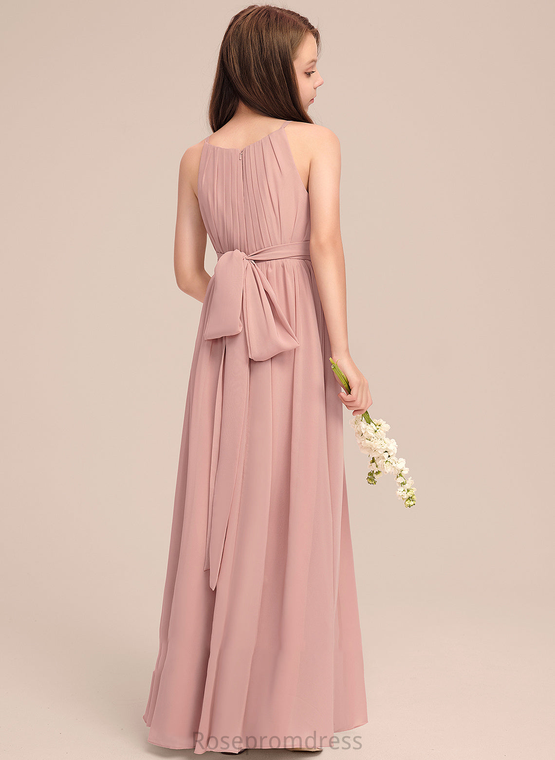 Bow(s) With Floor-Length Junior Bridesmaid Dresses Neck Scoop A-Line Ruffle Chiffon Belinda