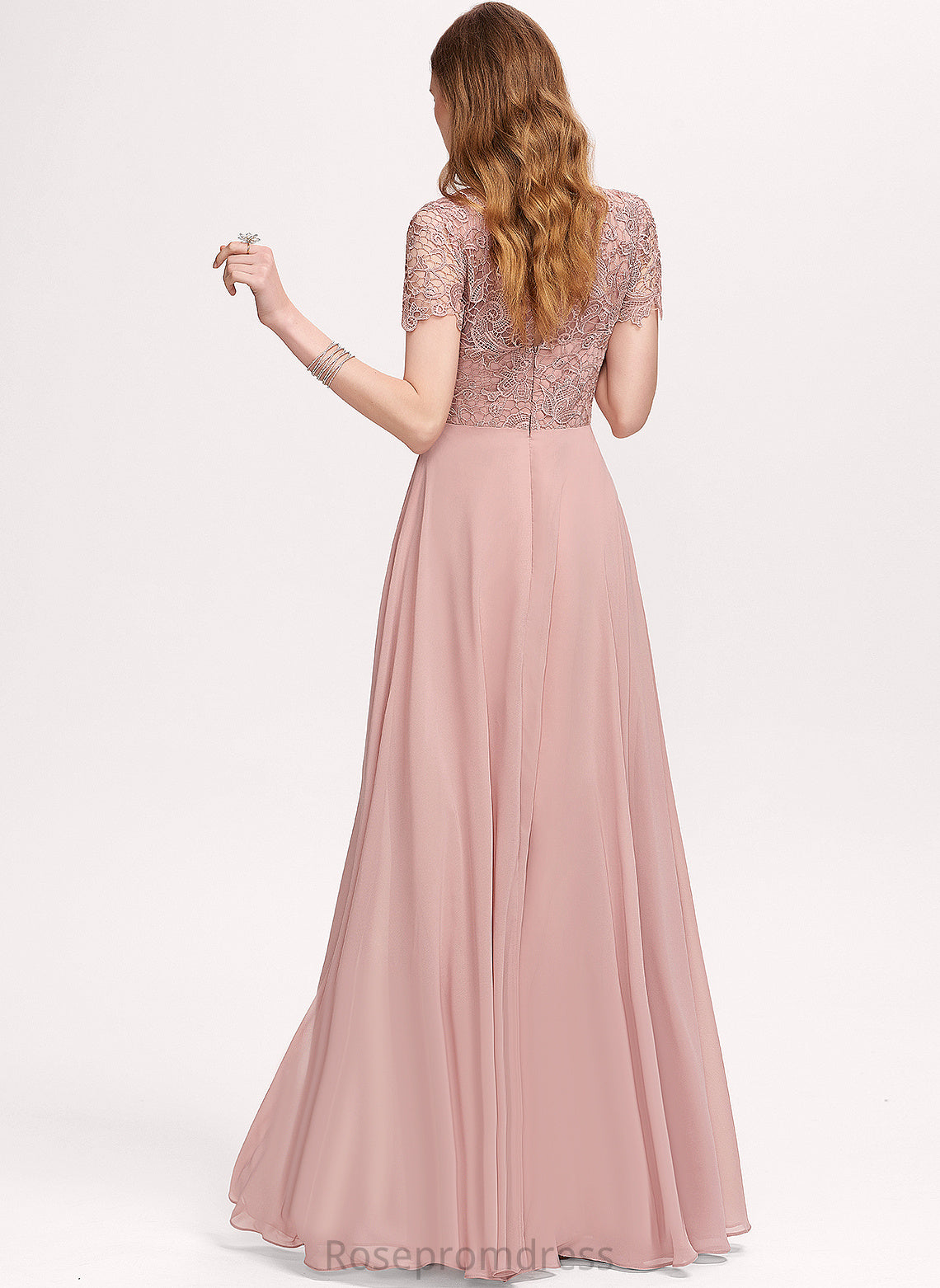 A-Line Scoop Sequins Danielle With Chiffon Floor-Length Lace Prom Dresses