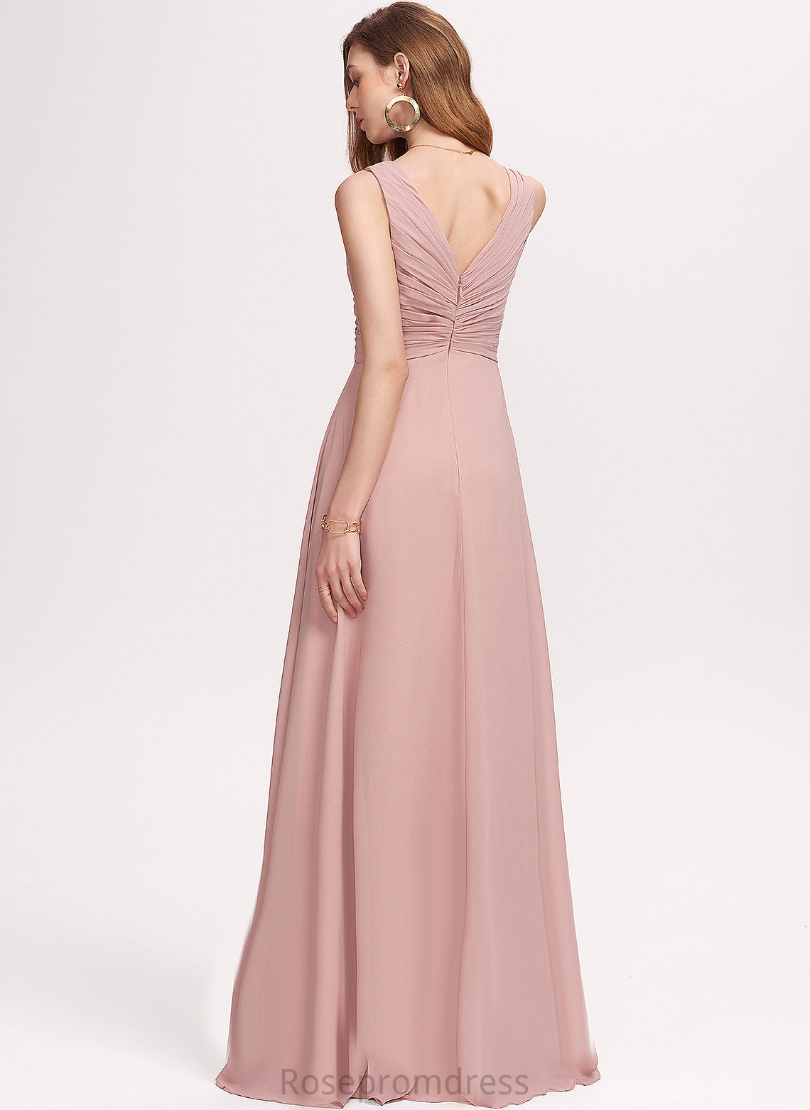 Embellishment Pleated Silhouette Length Fabric V-neck Floor-Length Neckline A-Line Ayanna Floor Length Sleeveless Bridesmaid Dresses