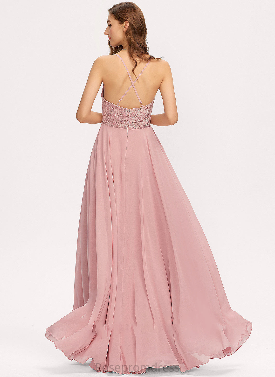 Krista A-Line Floor-Length V-neck Prom Dresses Chiffon