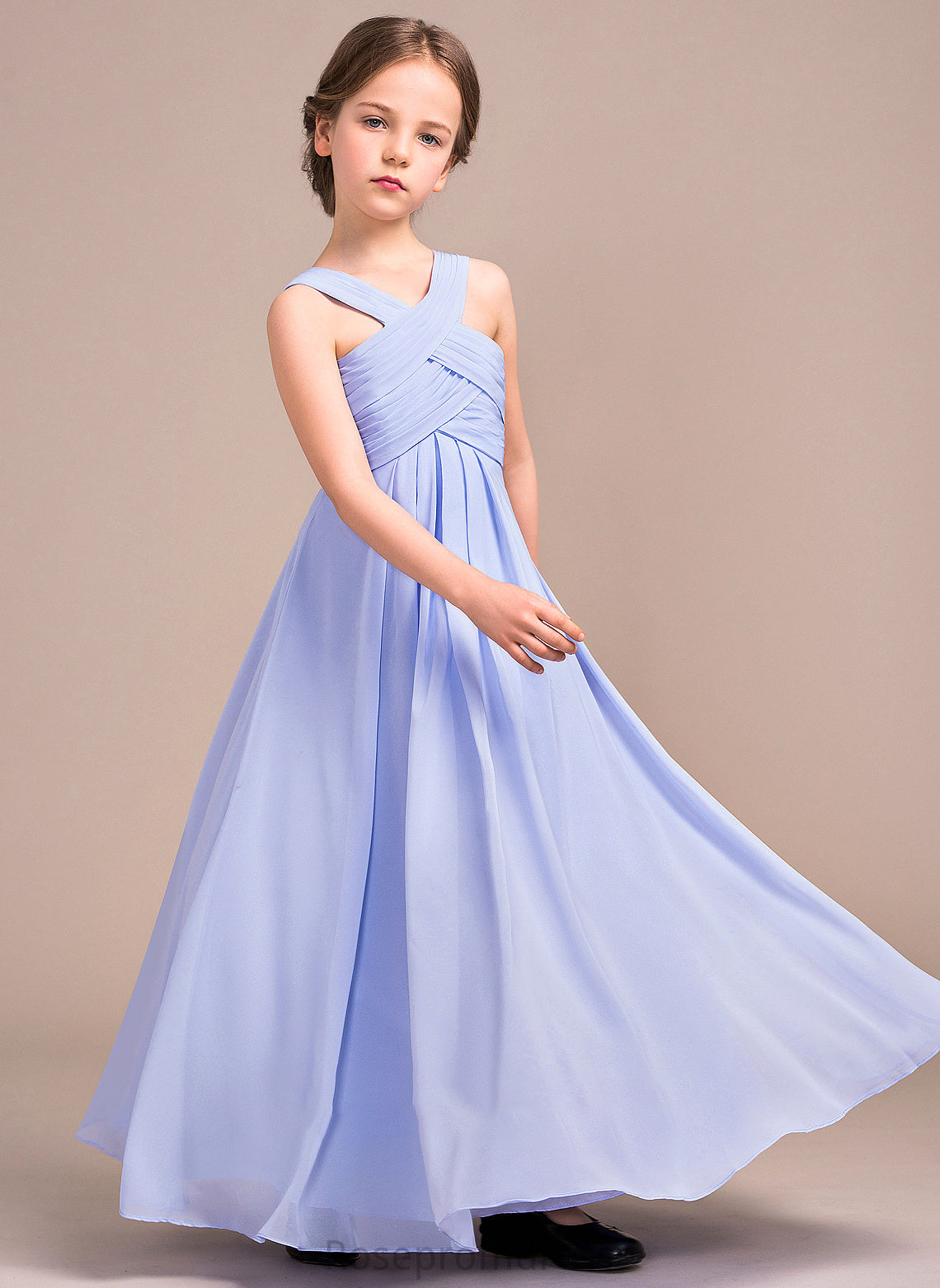 With Junior Bridesmaid Dresses V-neck A-Line Floor-Length Ruffle Chiffon Lexie