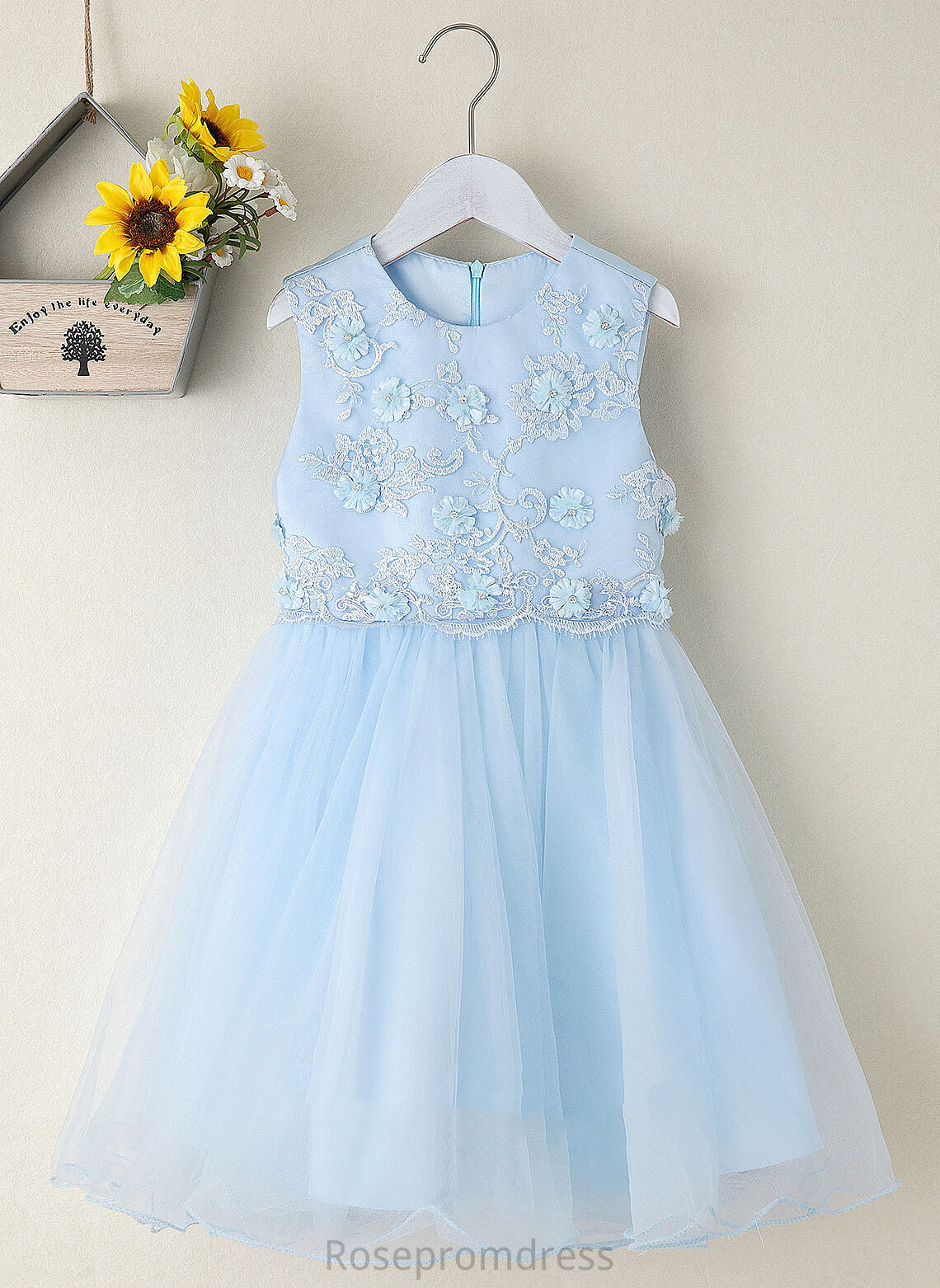 With Sleeveless Girl Flower(s) Dress Flower Girl Dresses Knee-length Scoop - Flower Fatima Tulle/Lace A-Line Neck