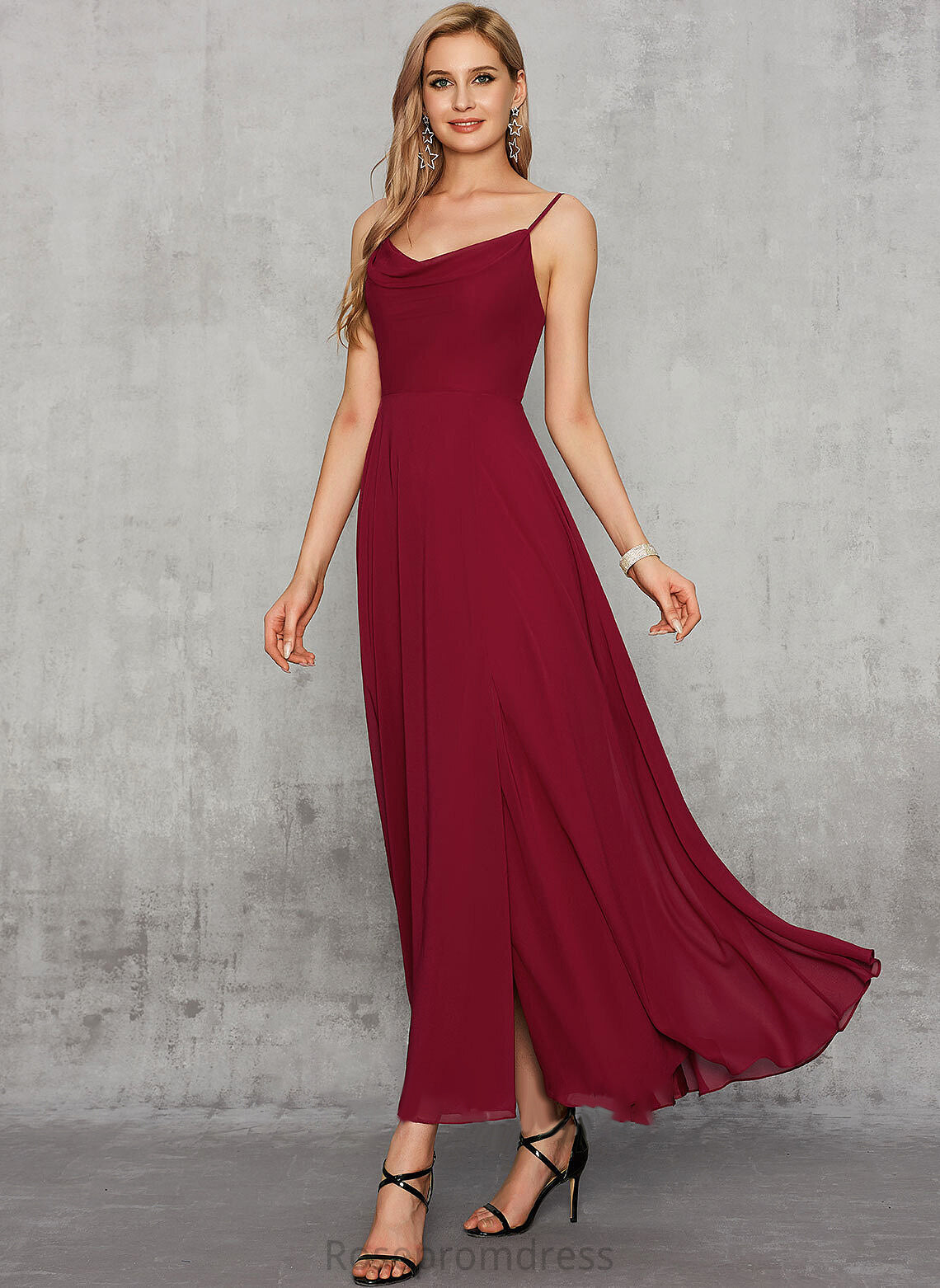 Jackie Front A-Line With Split V-neck Prom Dresses Ankle-Length Chiffon