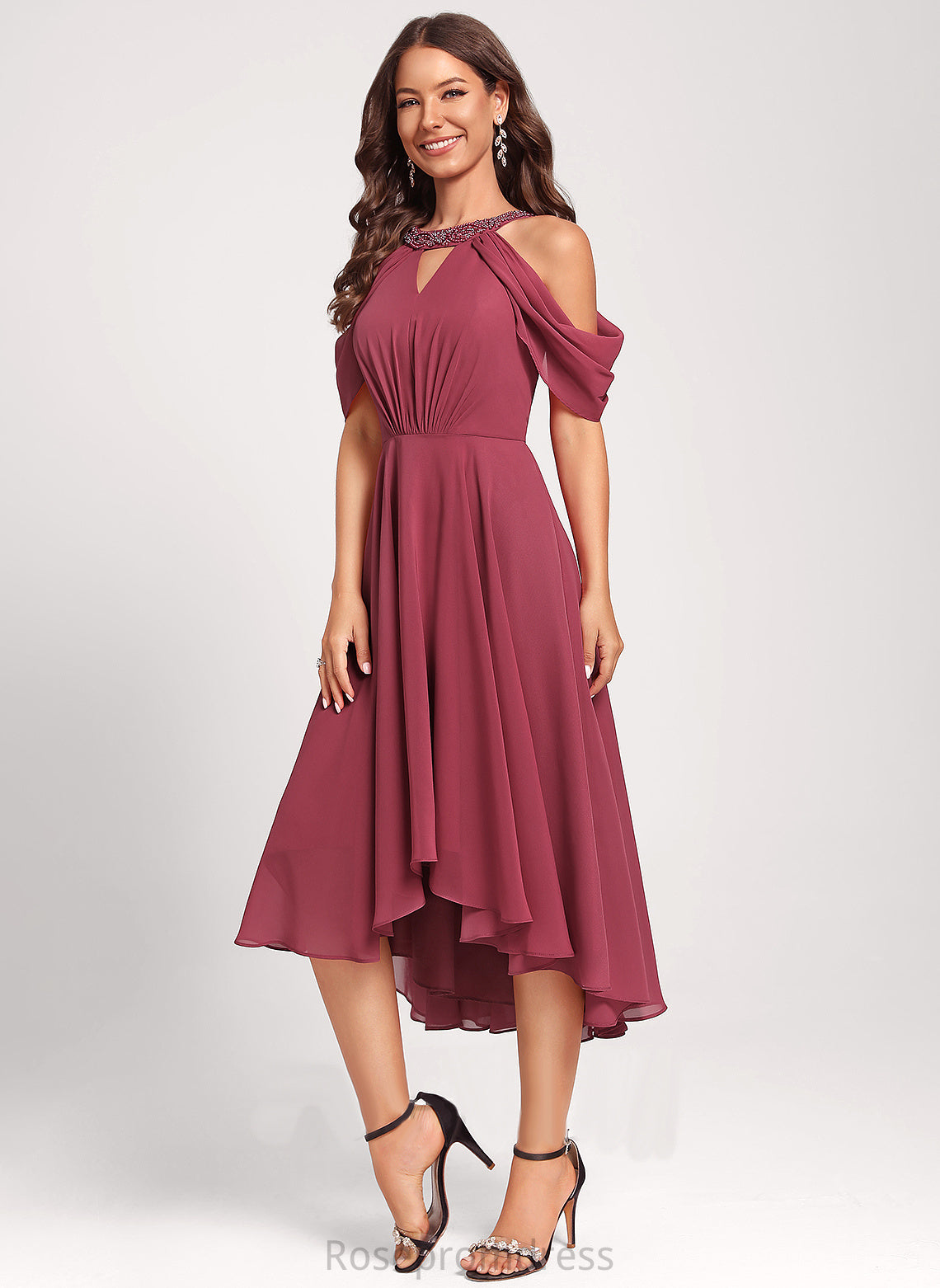 Dress A-Line Sequins With Beading Hadley Neck Chiffon Club Dresses Scoop Asymmetrical Cocktail