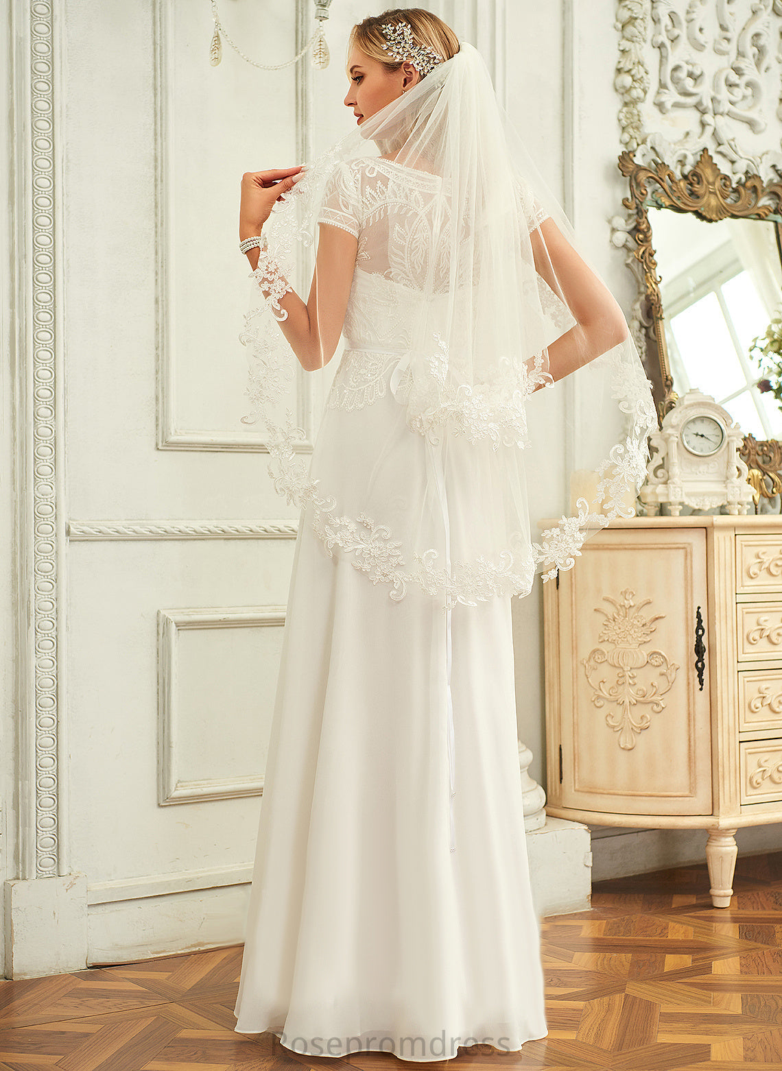 With Dress Sequins Wedding Dresses Lace Wedding Nevaeh Chiffon Floor-Length Scoop Neck