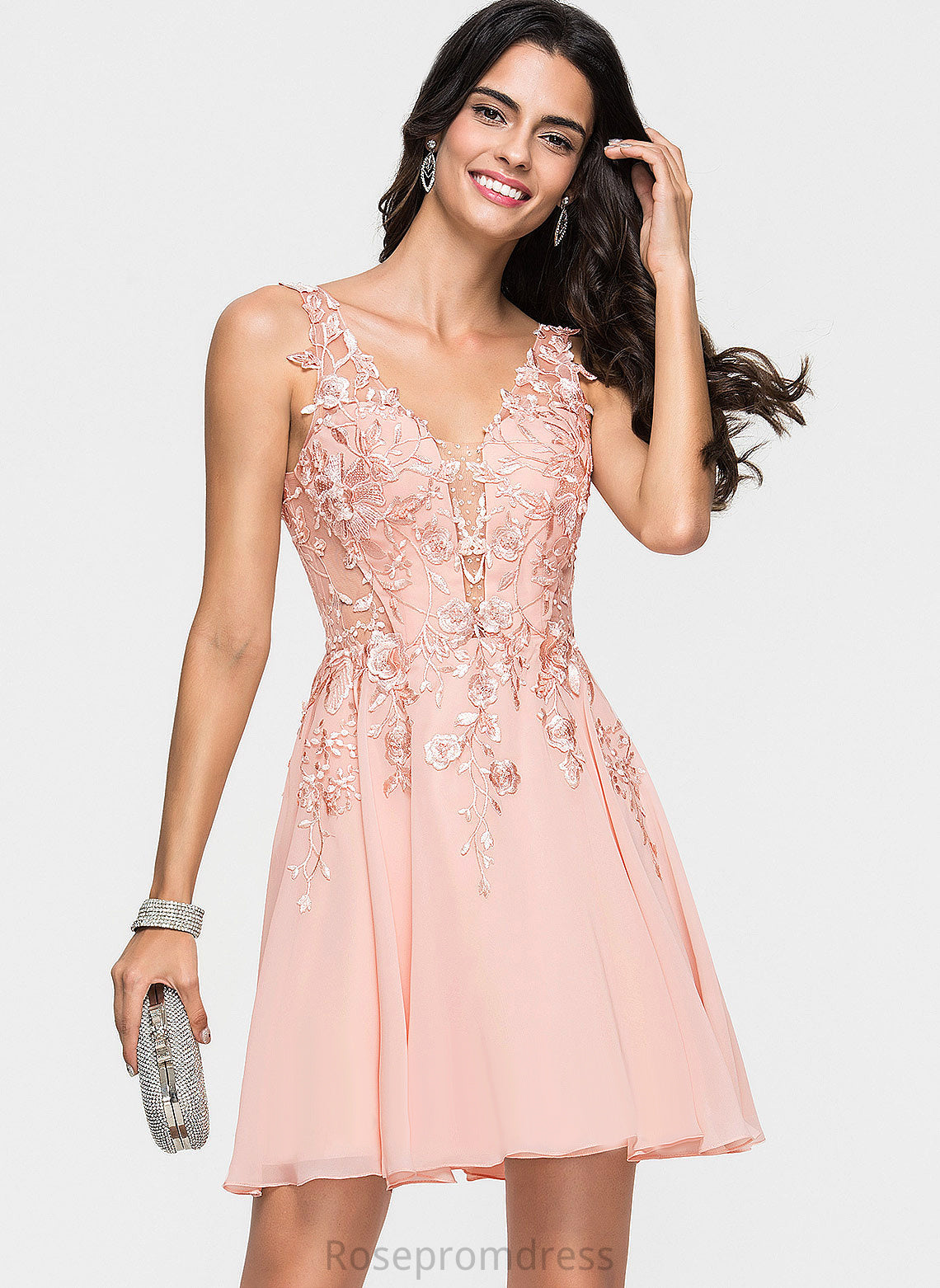 Homecoming Dress Chiffon V-neck Beading With Giovanna Short/Mini A-Line Homecoming Dresses Lace