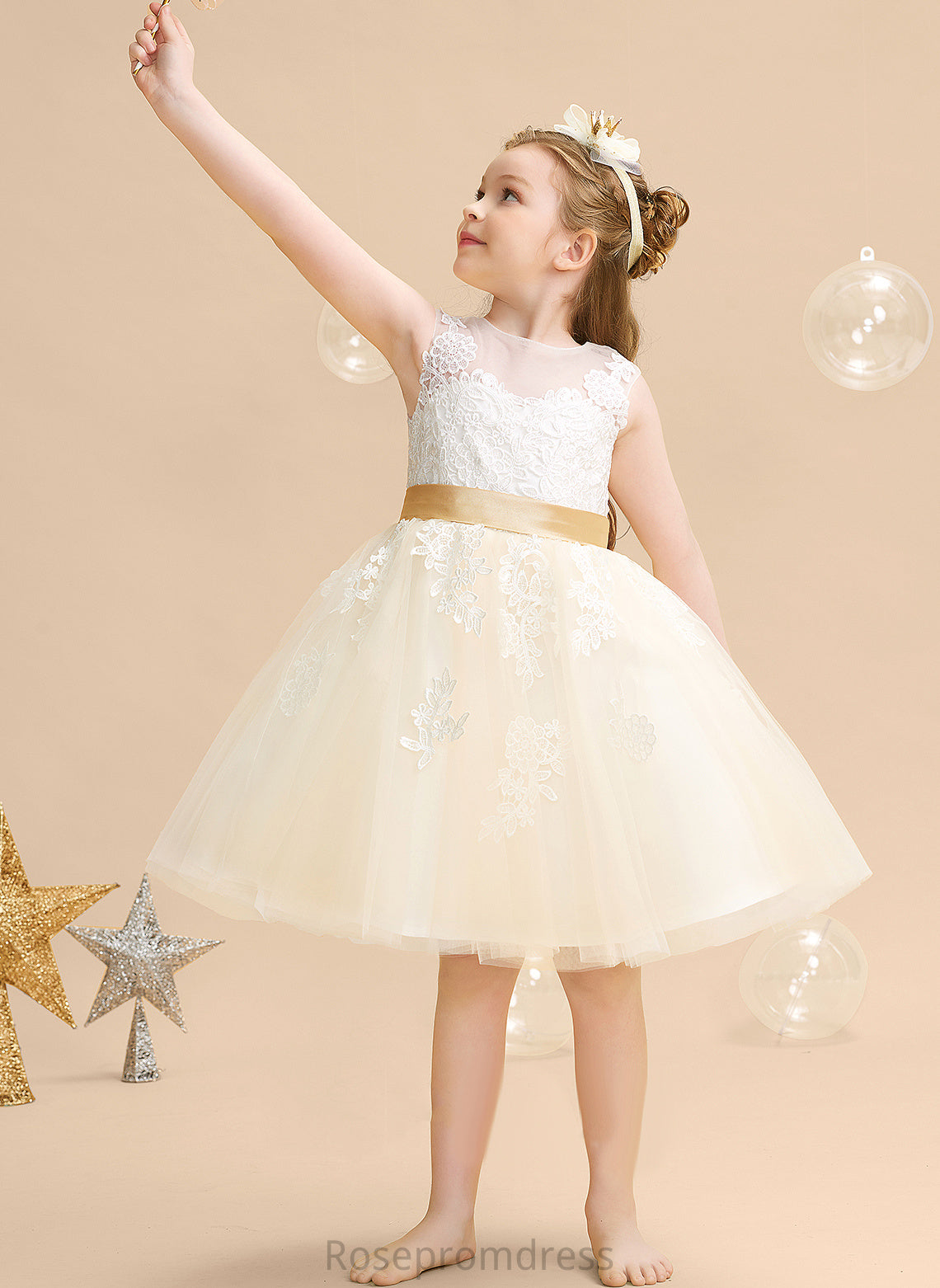 With Dress Girl Neck A-Line Appliques/V Lana Back Sleeveless Scoop Flower - Flower Girl Dresses Satin/Tulle/Lace Knee-length