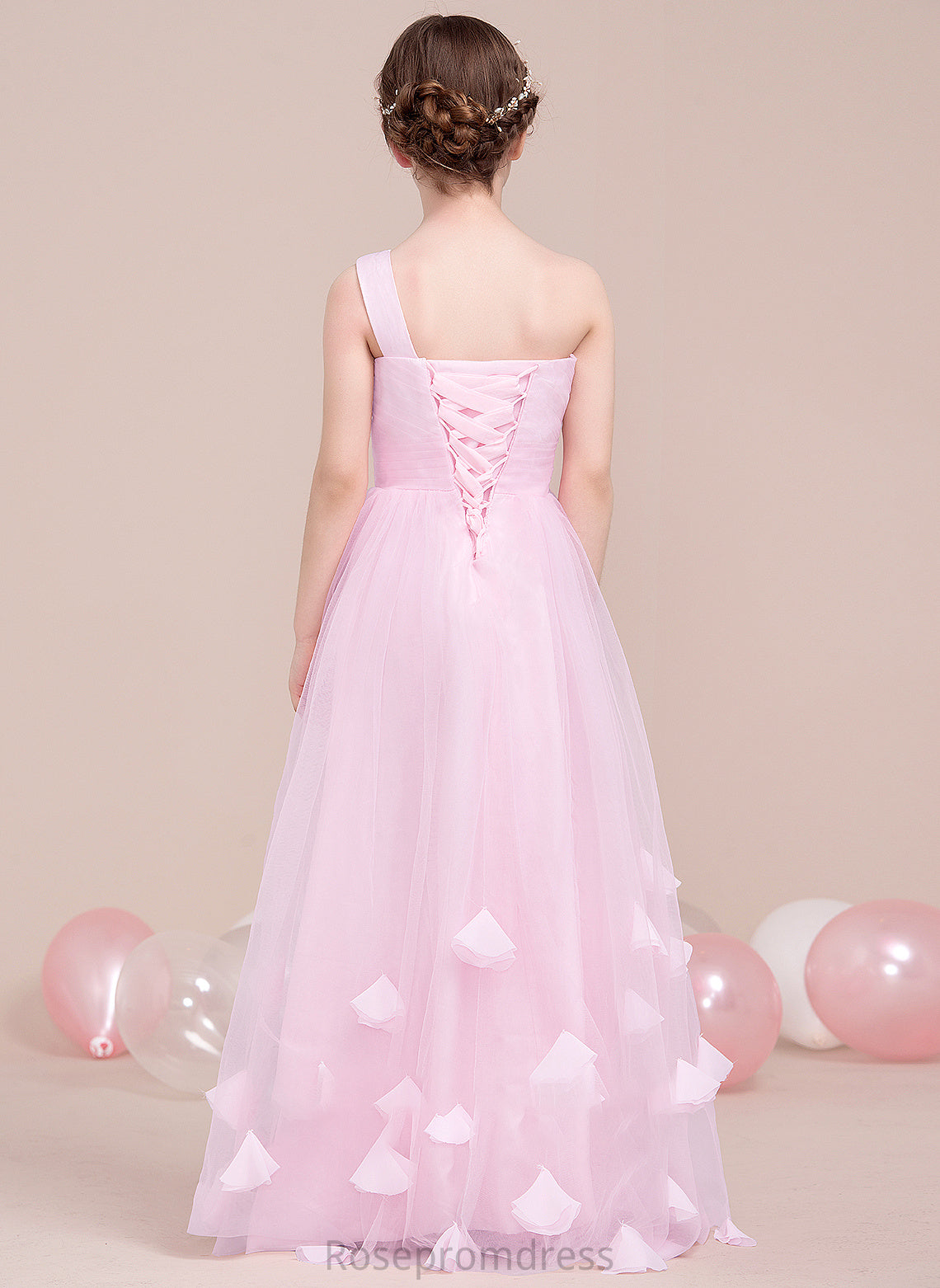 One-Shoulder A-Line Ruffle Flower(s) With Anabel Junior Bridesmaid Dresses Floor-Length Tulle