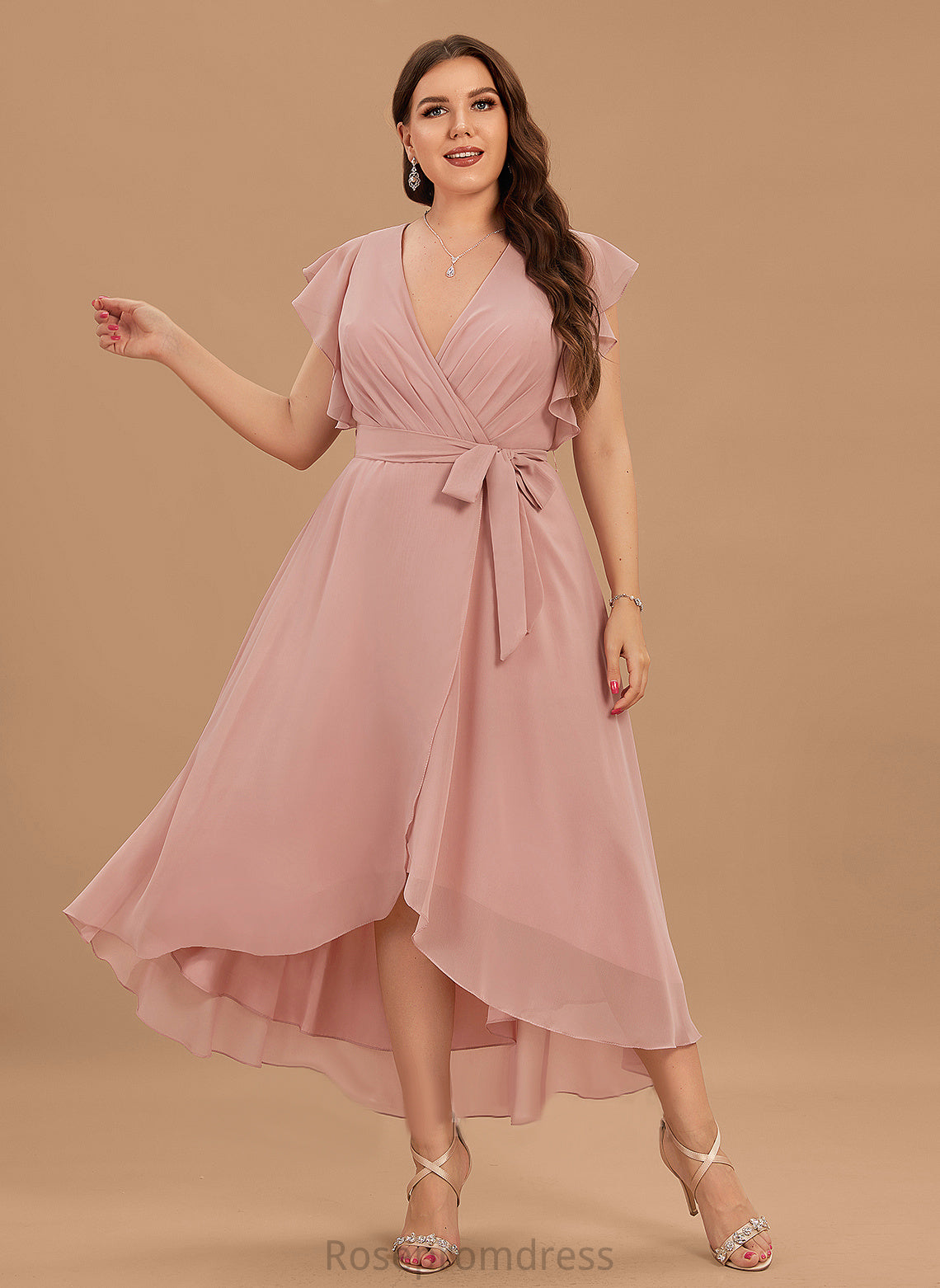 Macy Cocktail Dresses Chiffon With Dress V-neck A-Line Asymmetrical Ruffle Cocktail