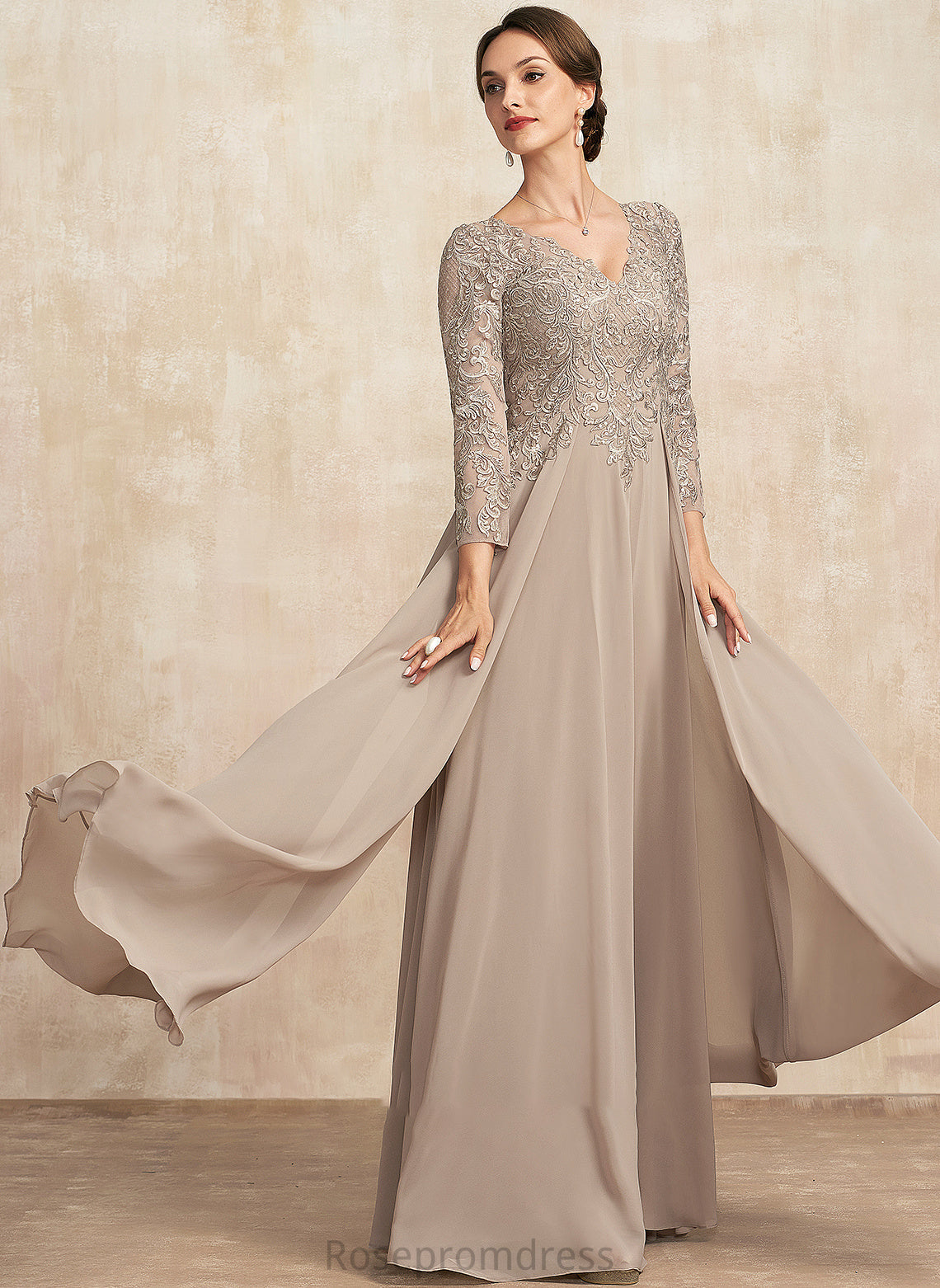 Bride Mother of Chiffon Brylee A-Line Mother of the Bride Dresses the Dress Floor-Length V-neck Lace