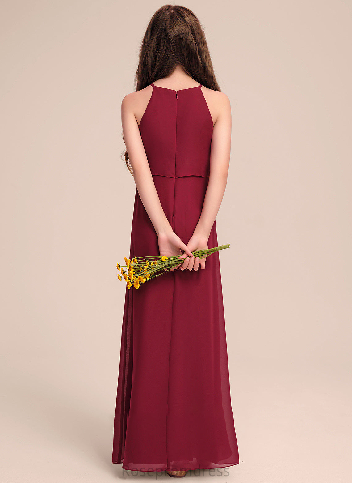 Chiffon Scoop A-Line Ruffles Floor-Length Kaydence Junior Bridesmaid Dresses With Neck