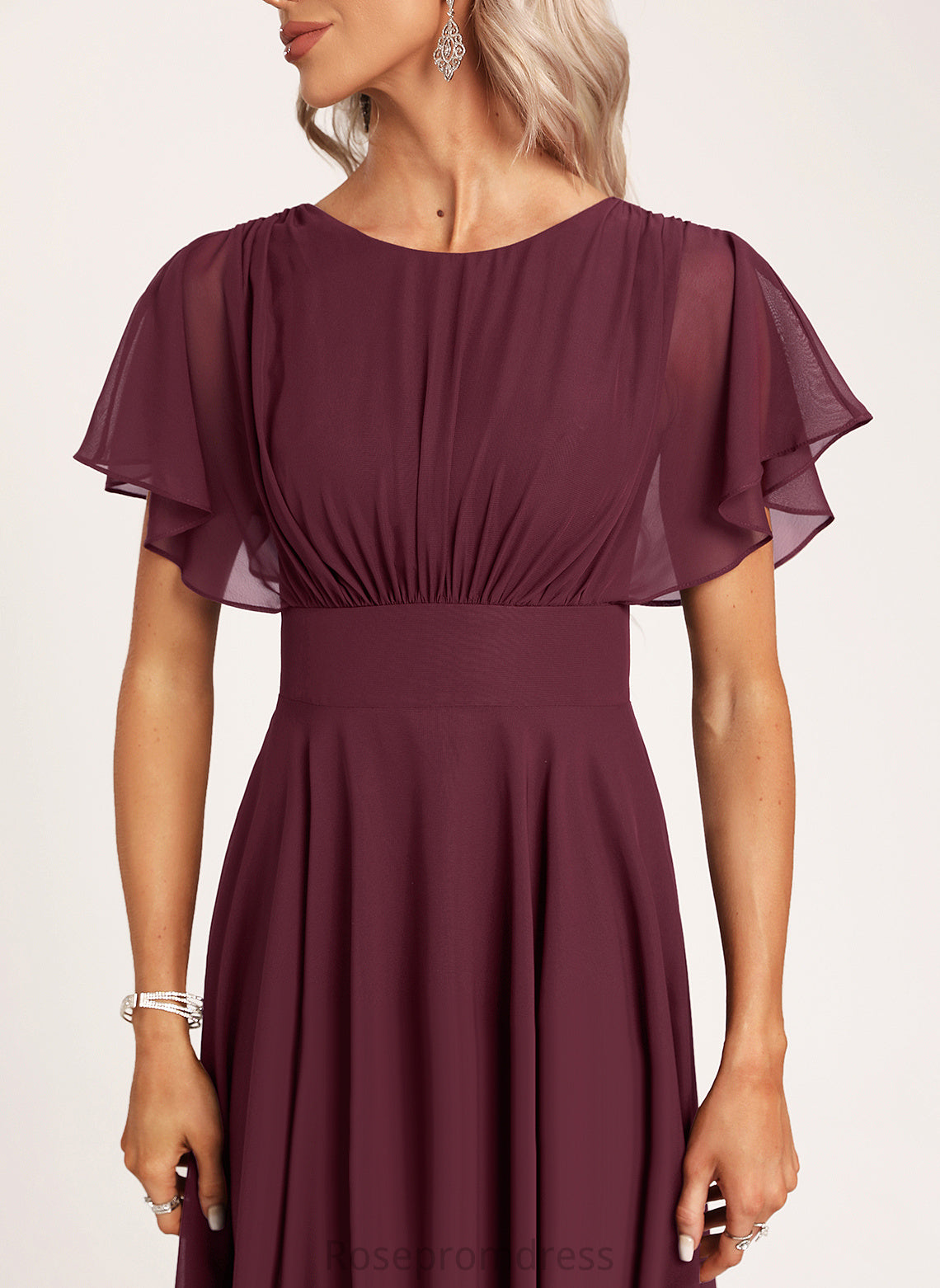 Asymmetrical Scoop Embellishment Silhouette Length A-Line Ruffle Neckline Fabric Paige Bridesmaid Dresses