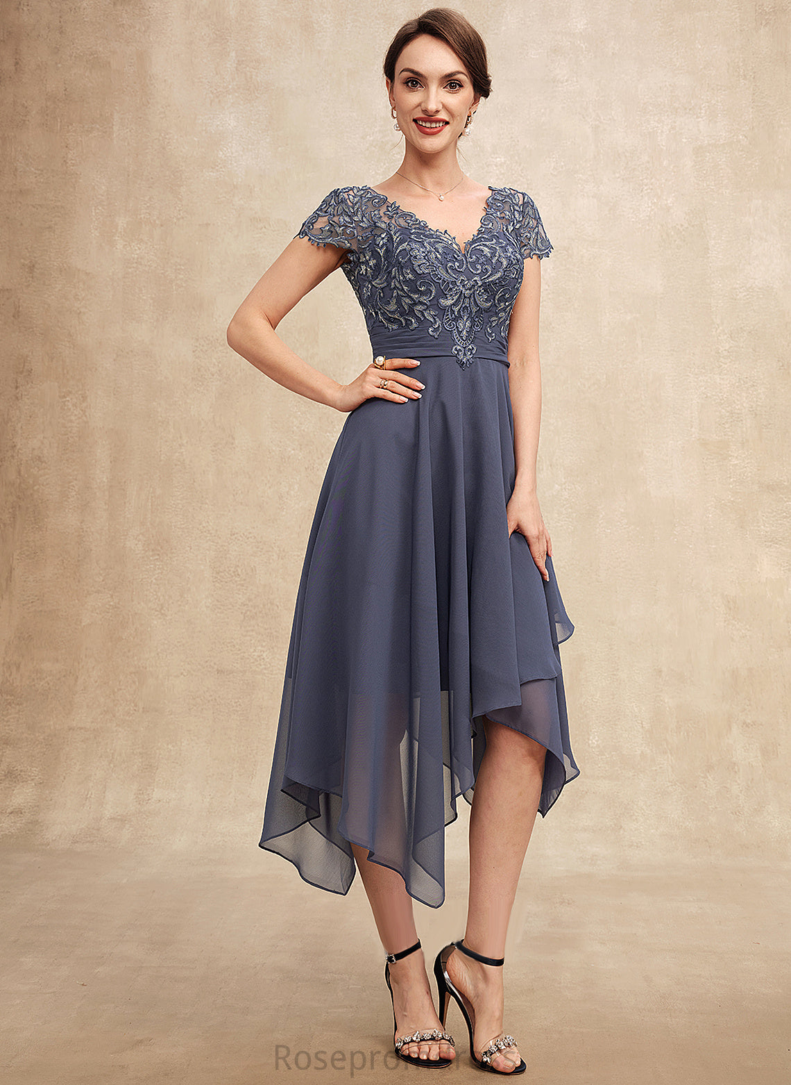 Asymmetrical Bride Ruffle the Mother V-neck Dress Sienna With A-Line Chiffon of Mother of the Bride Dresses Lace