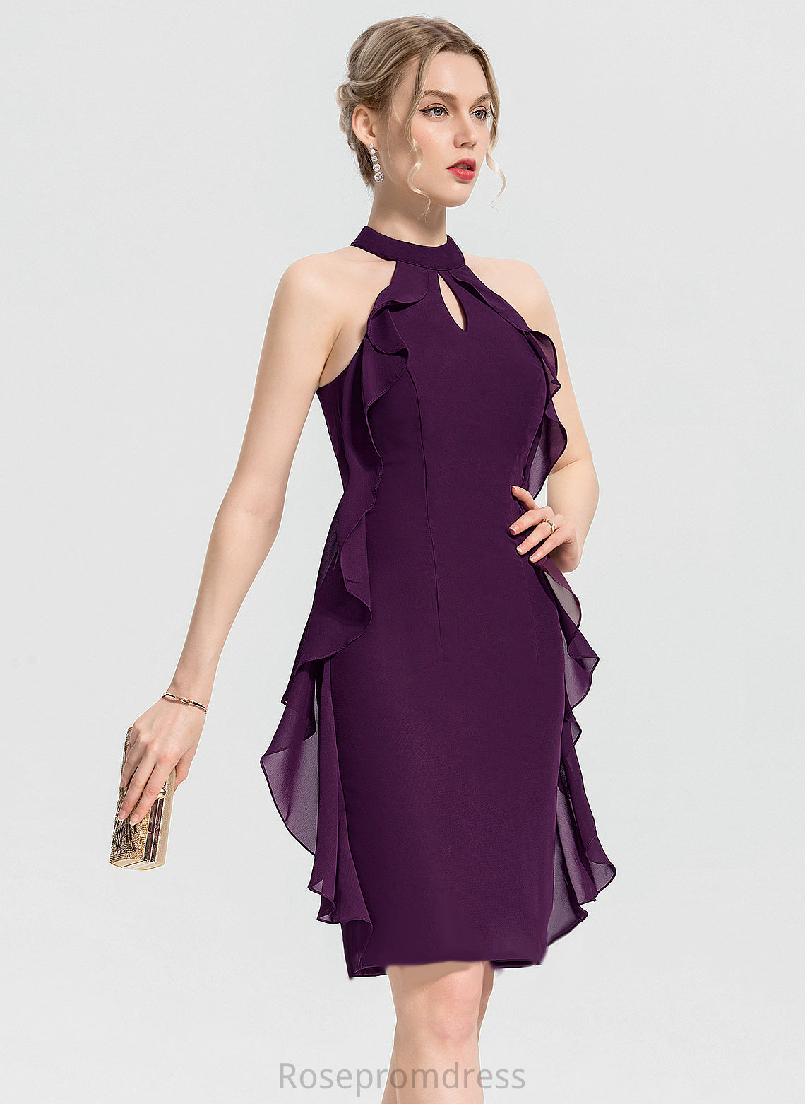 Ruffles Dress Neck Cocktail Cocktail Dresses With Chiffon Cascading Scoop Sheath/Column Knee-Length Giuliana