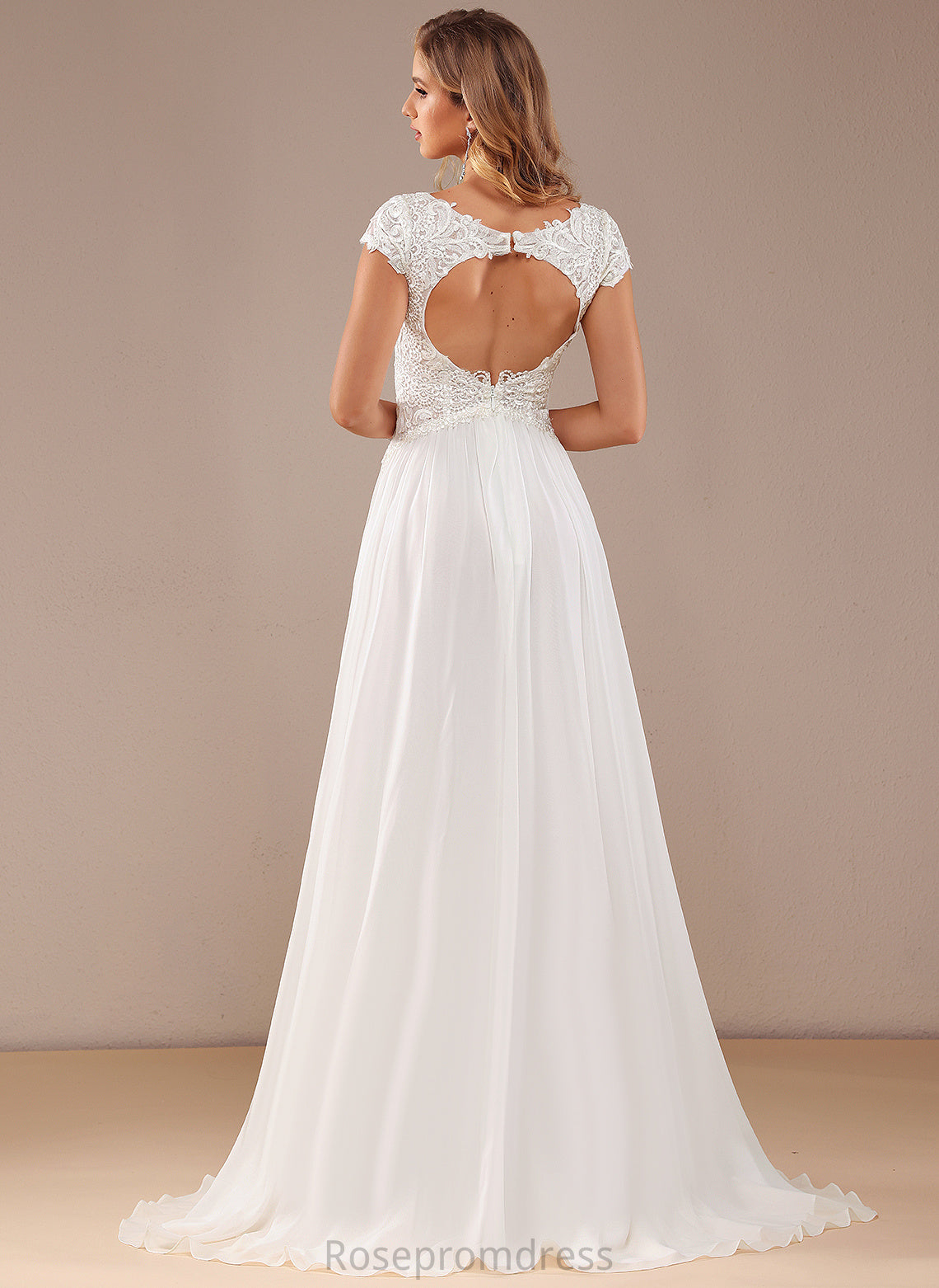 Alia Front Lace A-Line Sweep Train Split Dress Wedding V-neck Lace Wedding Dresses With Chiffon