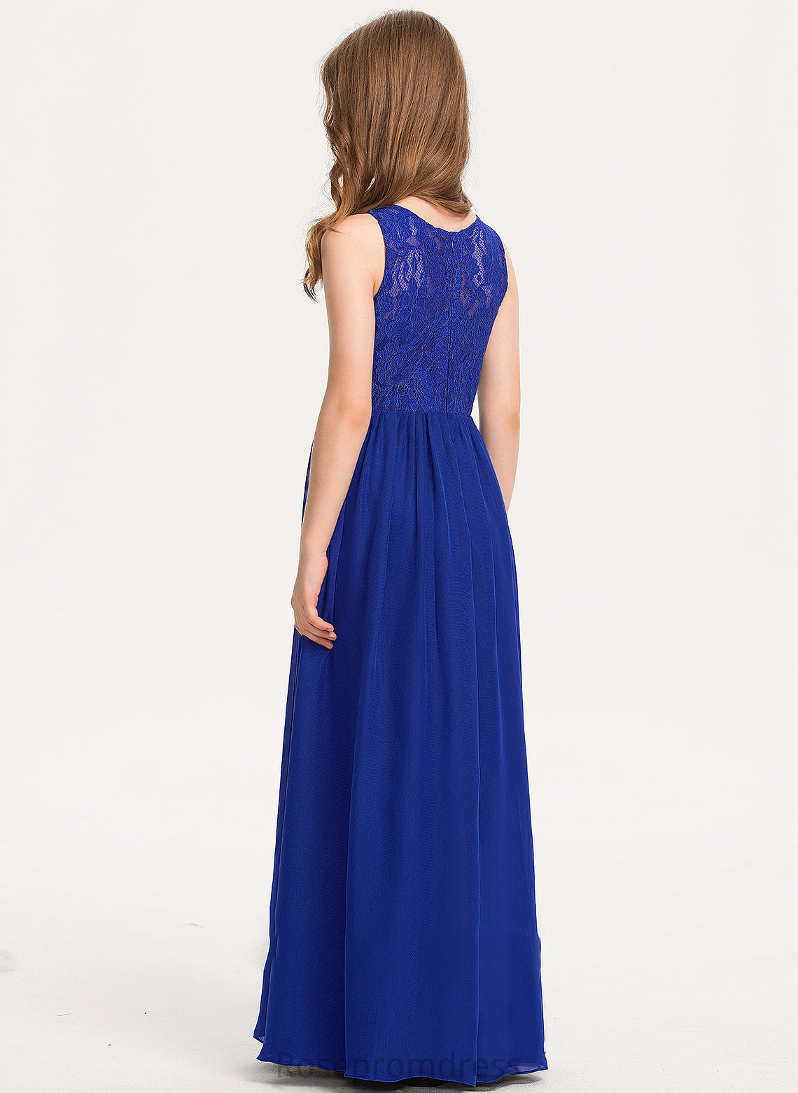 A-Line Lace Makenna Neck Scoop Chiffon Floor-Length Junior Bridesmaid Dresses