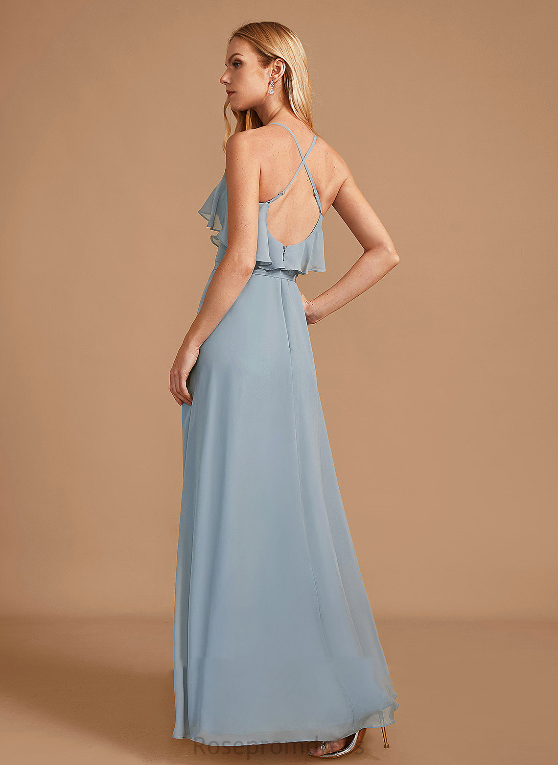 Fabric Ruffle Neckline Asymmetrical Embellishment A-Line Length V-neck Silhouette Katie Sheath/Column Floor Length Bridesmaid Dresses