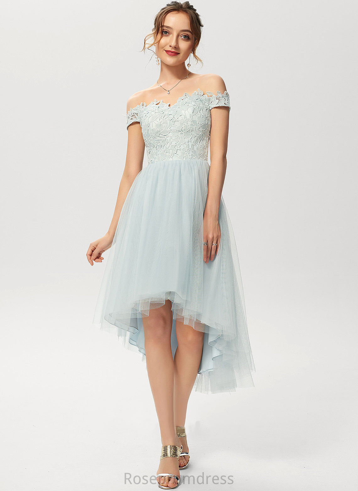 Cocktail Dresses A-Line Dress Off-the-Shoulder Cocktail Tulle Lace Lucy Asymmetrical