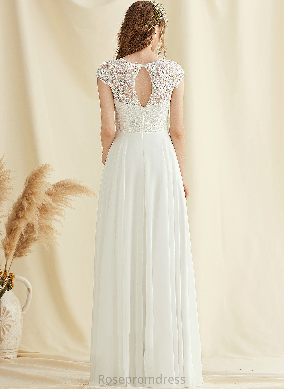 Lilianna Scoop Chiffon A-Line Dress Lace Floor-Length Wedding Wedding Dresses