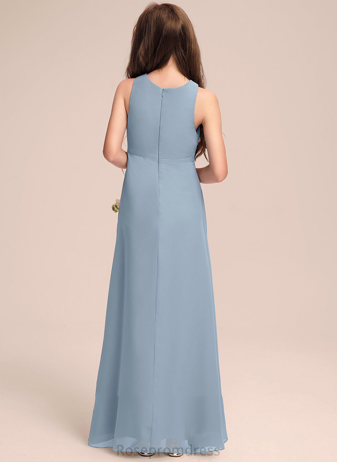 Junior Bridesmaid Dresses A-Line Kiara Neck Floor-Length Scoop Ruffles Cascading With Chiffon