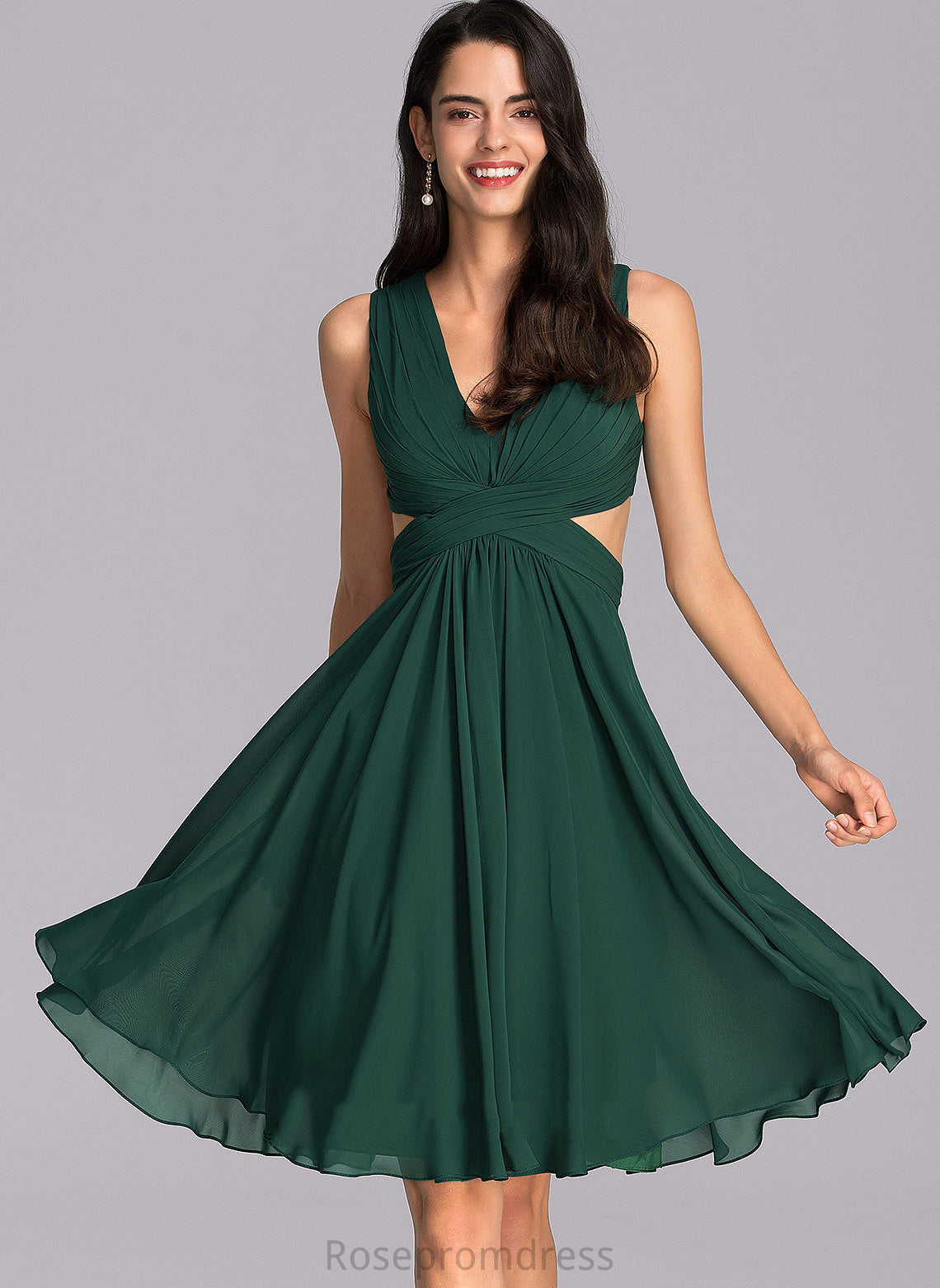 Knee-Length Cocktail Dresses Tara V-neck Cocktail Dress With Chiffon A-Line Ruffle