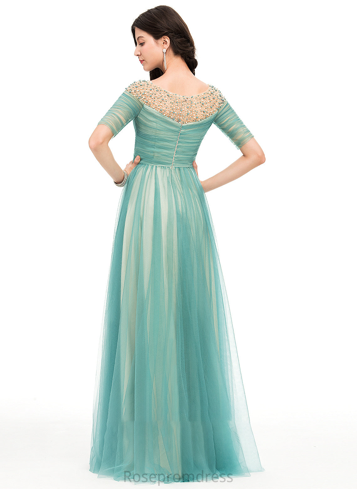 Beading Natalie Neck Floor-Length With Prom Dresses Scoop Ball-Gown/Princess Tulle