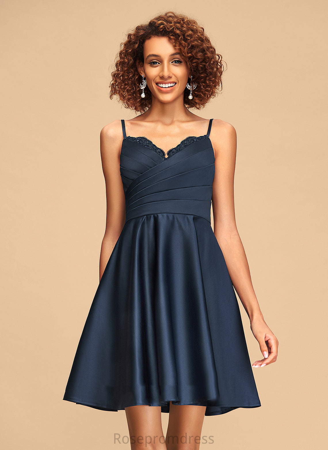 Homecoming Short/Mini With A-Line V-neck Satin Sequins Beading Aracely Homecoming Dresses Ruffle Dress