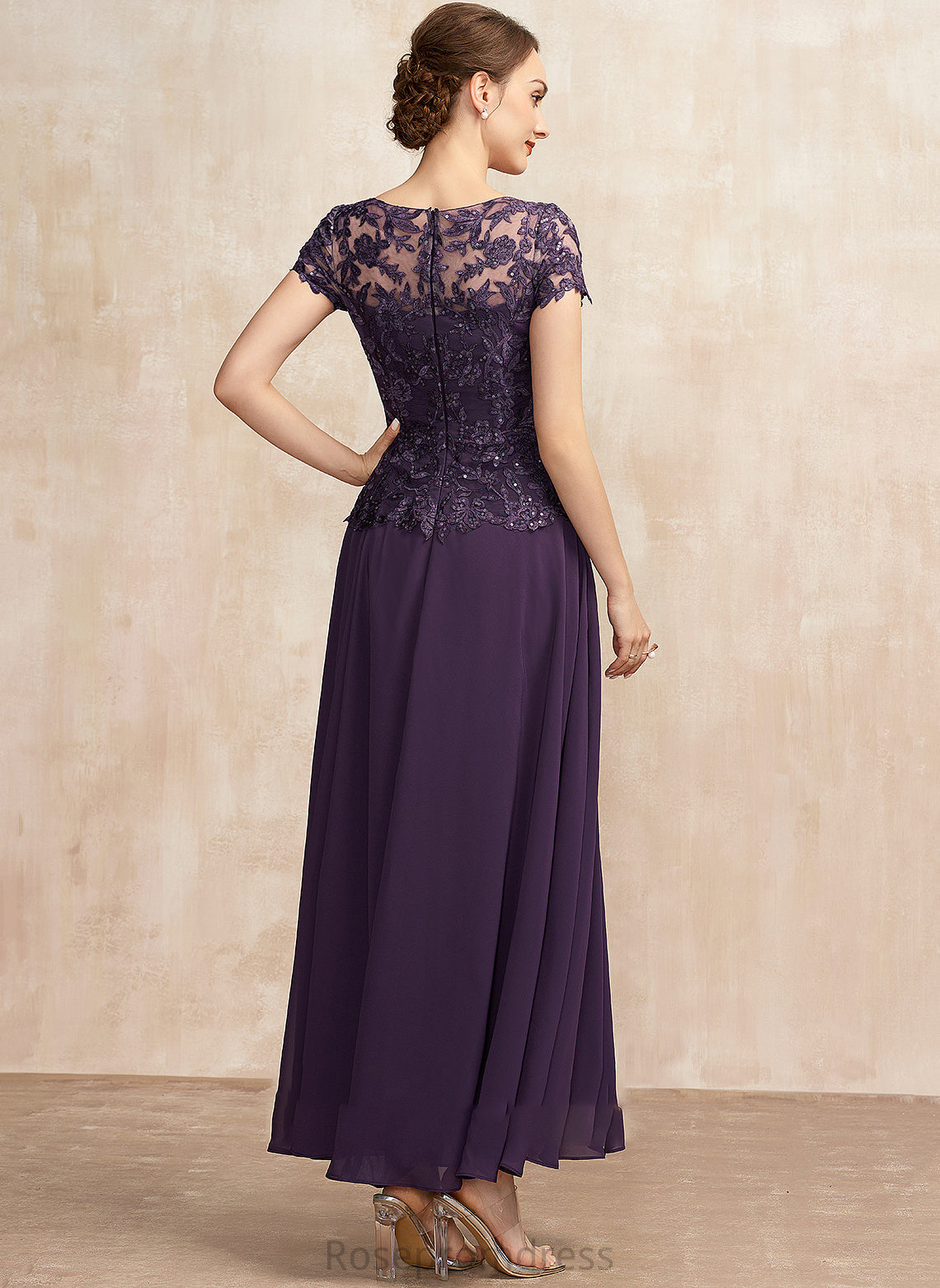 of Ankle-Length A-Line Mother of the Bride Dresses Lace Dress Neck Bride Sabrina the Sequins Mother With Scoop Chiffon