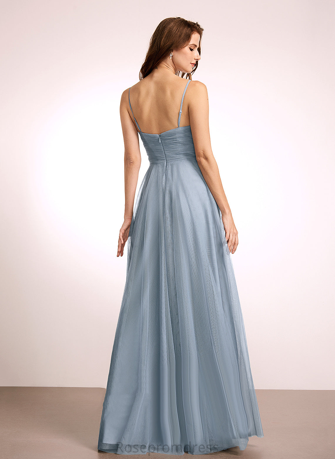 Floor-Length Fabric Tulle Straps&Sleeves A-Line Neckline Length V-neck Lace Silhouette Cierra Floor Length Bridesmaid Dresses