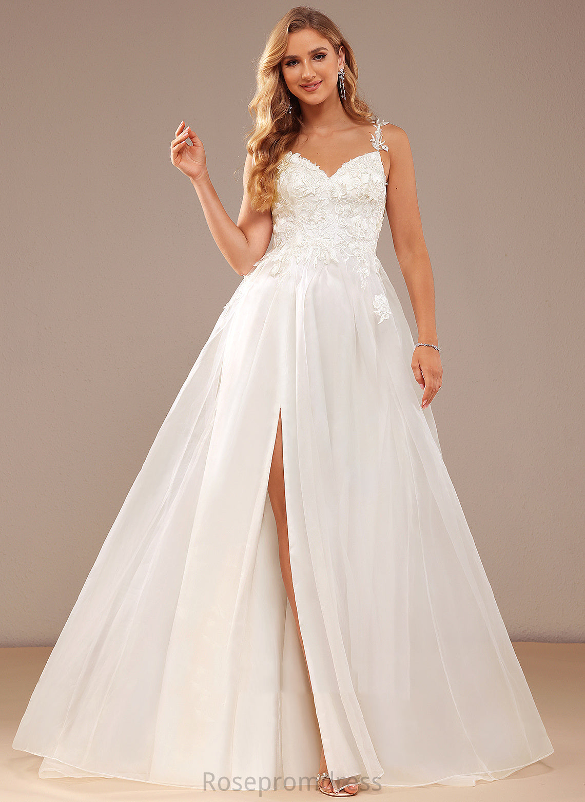 With Lace Ball-Gown/Princess Wedding Court Train Split Dress V-neck Organza Wedding Dresses Lace Front Amy