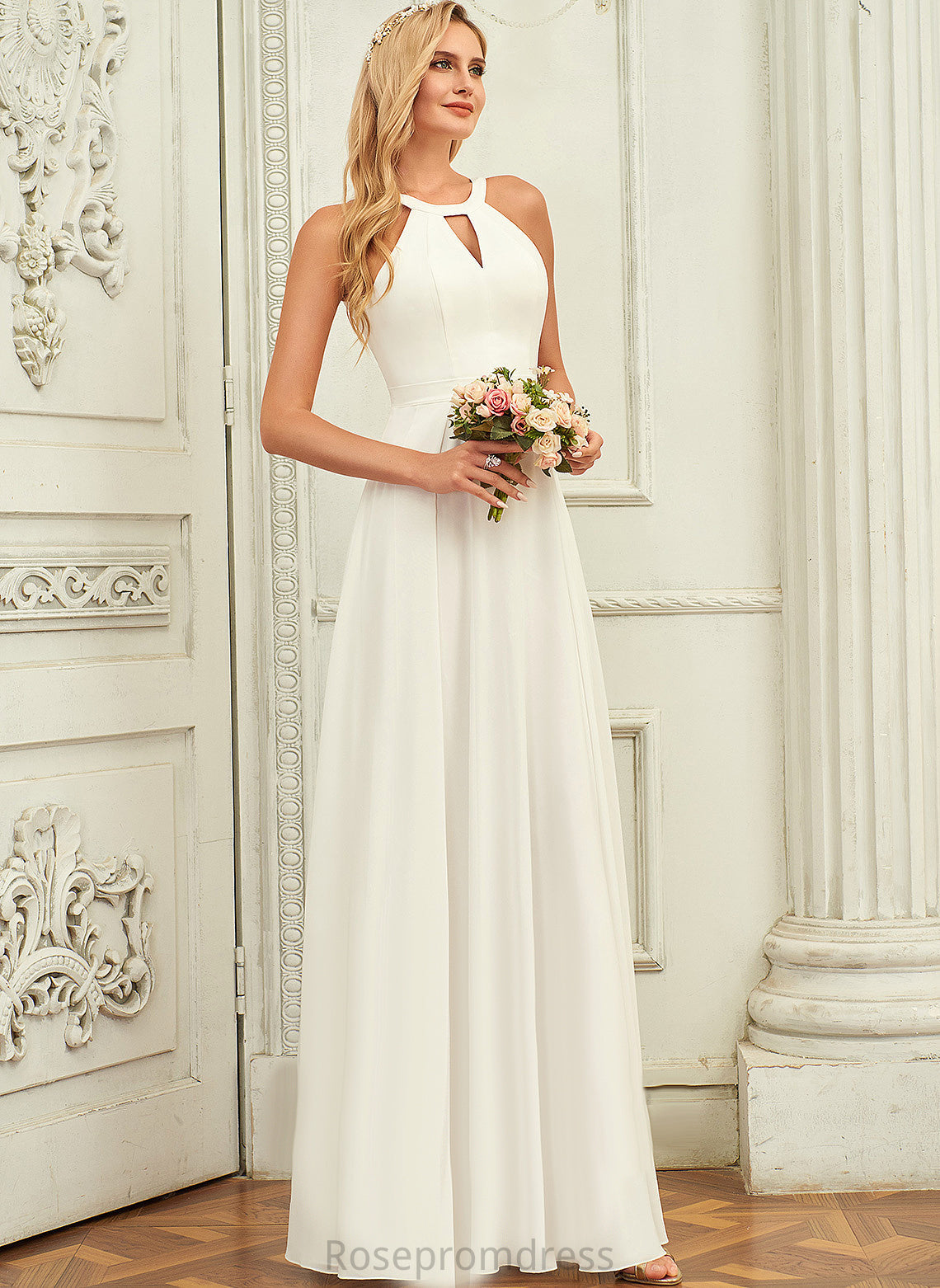 A-Line Dress Chiffon Floor-Length Wedding Dresses Fatima Scoop Wedding