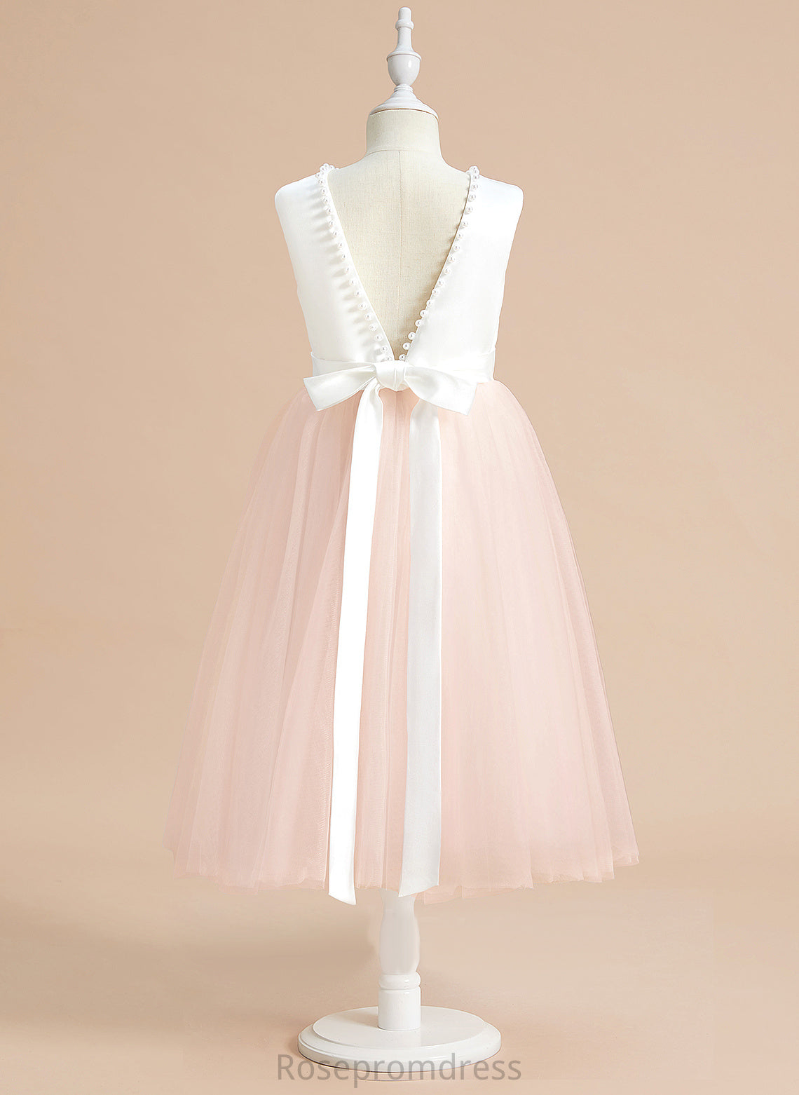 Satin/Tulle Neck Scoop Girl - A-Line With Tea-length Emerson Beading/Bow(s) Dress Flower Sleeveless Flower Girl Dresses