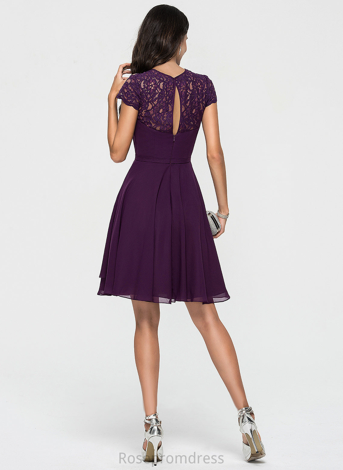 Scoop Lisa With Homecoming Dresses Ruffles Neck Homecoming Lace A-Line Cascading Chiffon Knee-Length Dress