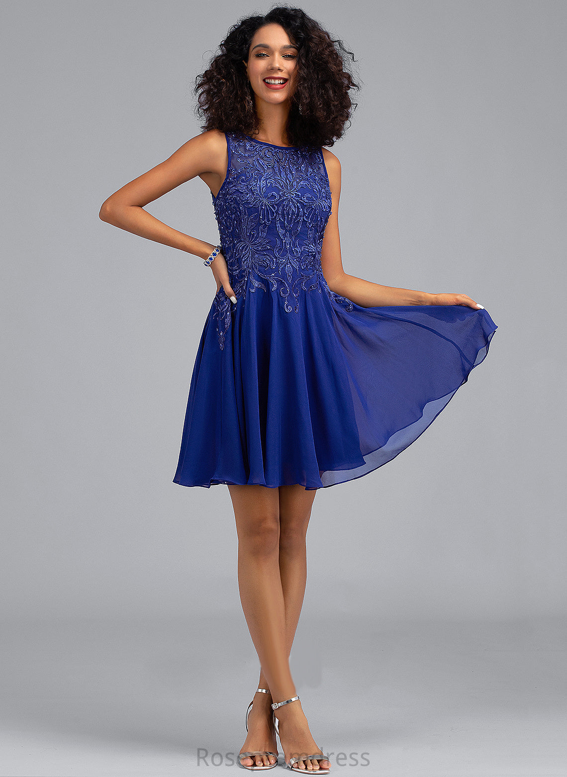 Homecoming With Eileen Chiffon Beading Dress Scoop Lace Short/Mini Homecoming Dresses A-Line Neck