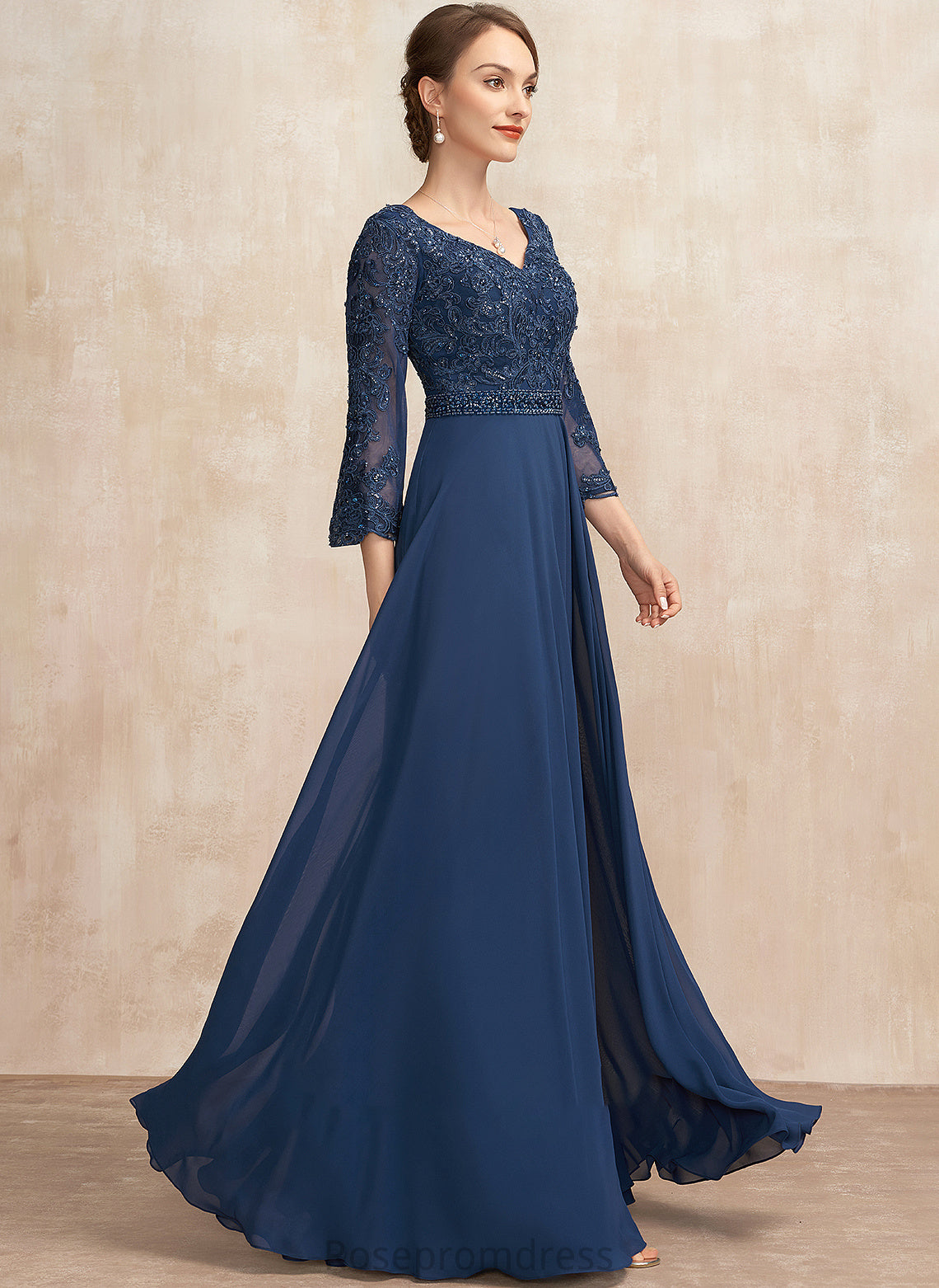 Lace Chiffon Bride V-neck Sequins Dress the Beading With Mother Floor-Length Mother of the Bride Dresses of A-Line Marlee