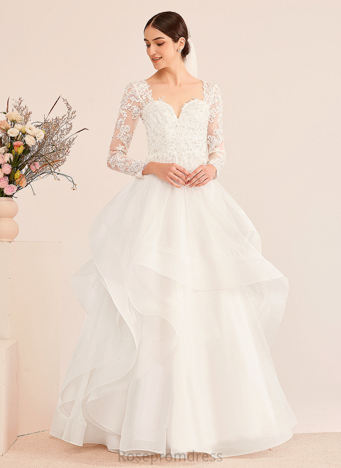 V-neck Lace Wedding Beading Floor-Length Ball-Gown/Princess Dress With Wedding Dresses Tulle Sequins Lynn