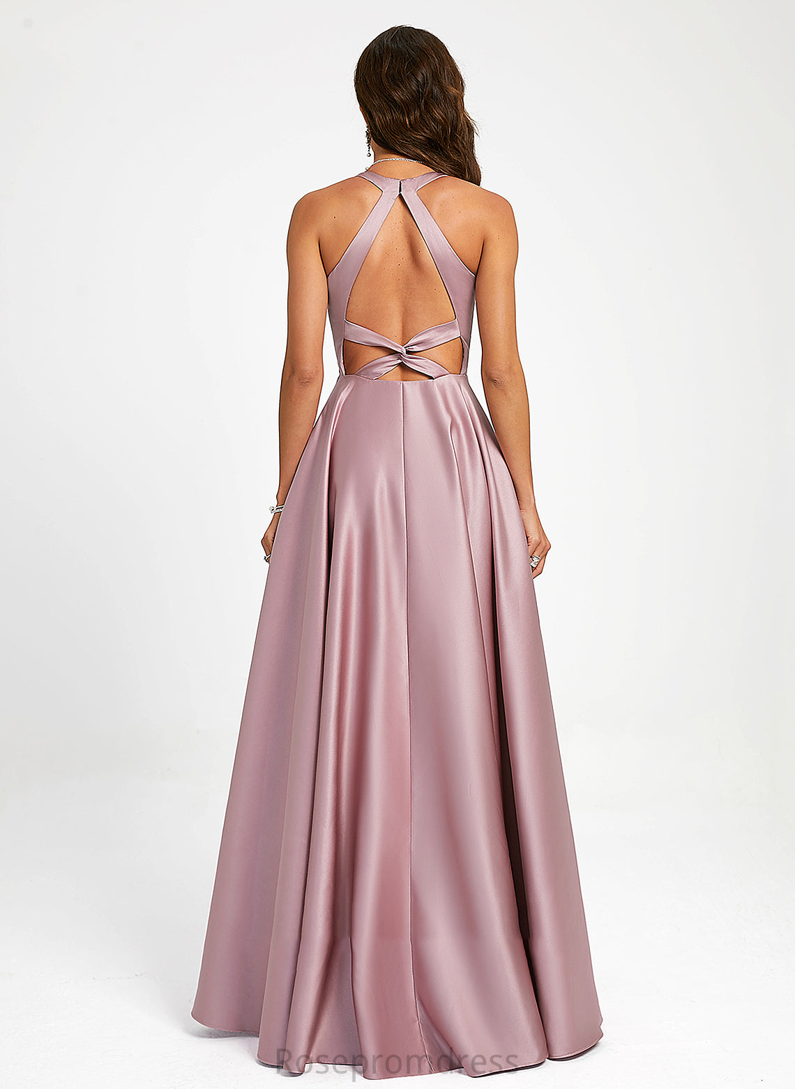 A-Line V-neck Paulina Floor-Length Prom Dresses Satin