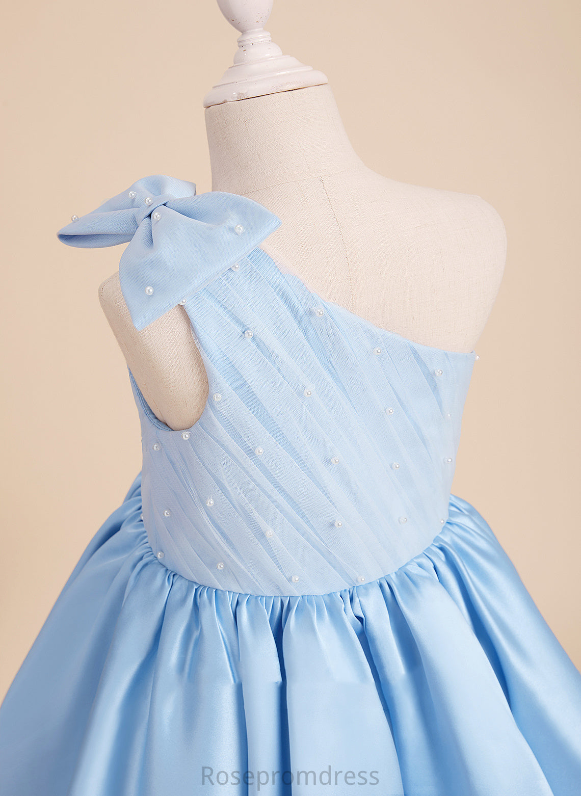 Beading/Bow(s) One-Shoulder Flower With Sleeveless Satin/Tulle A-Line Flower Girl Dresses Fernanda Dress Knee-length Girl -