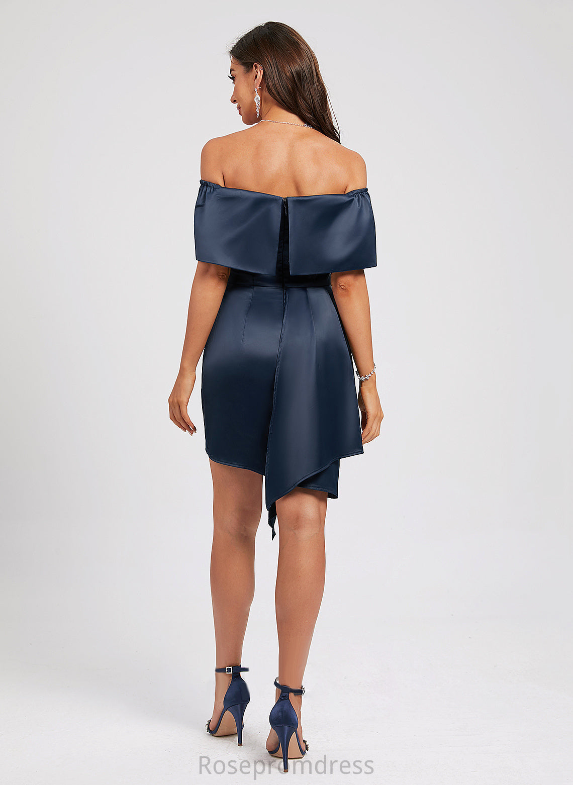 Cocktail With Cocktail Dresses Asymmetrical Dress Pleated Off-the-Shoulder Sheath/Column Yvonne Satin