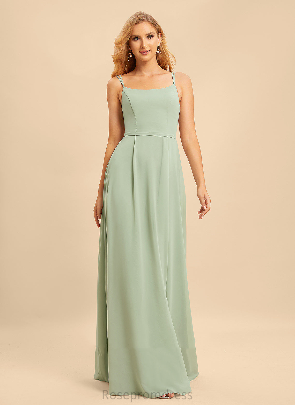 Floor-Length SquareNeckline Neckline Embellishment Length SplitFront A-Line Silhouette Fabric Reina Bridesmaid Dresses