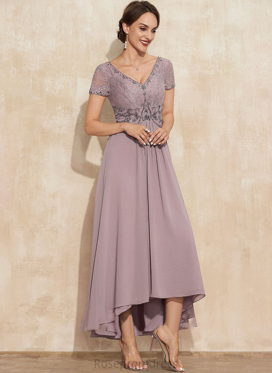 of Mother of the Bride Dresses Denisse Dress Asymmetrical the Bride With Chiffon Beading A-Line Mother Lace V-neck